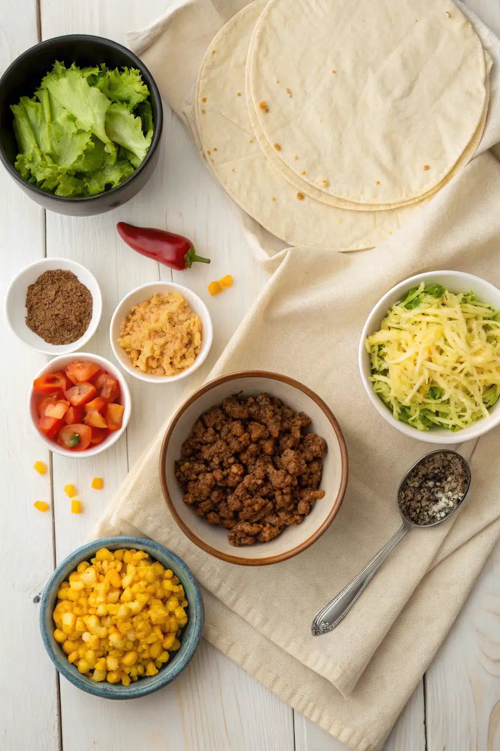 Navajo Tacos beautifully presented from an overhead angle