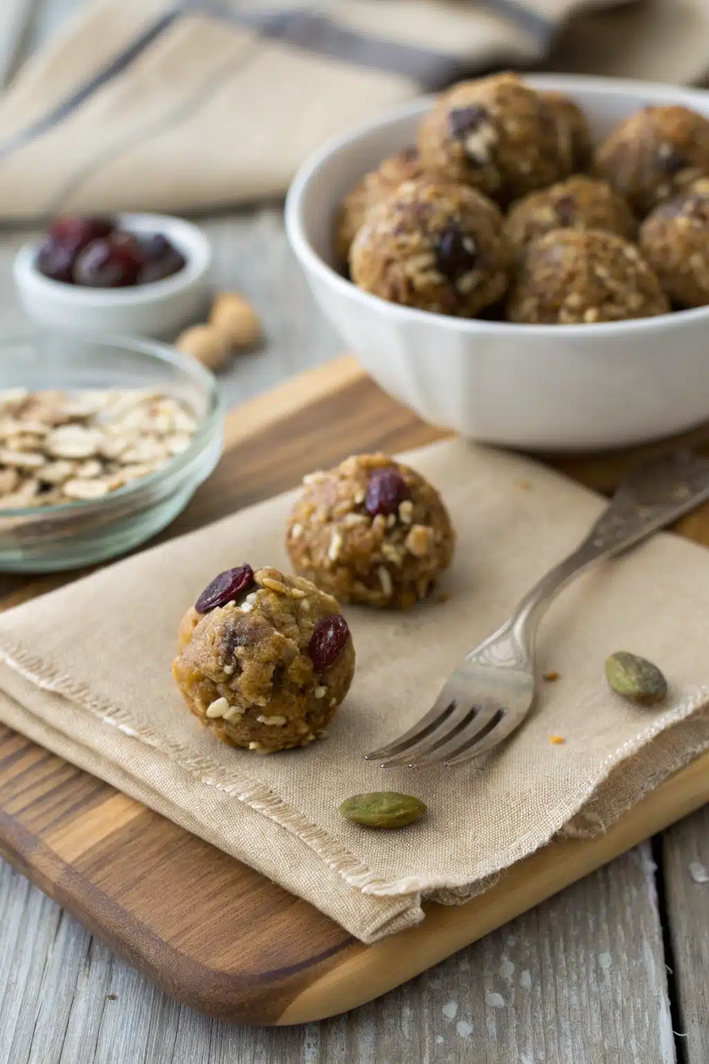 No Bake Energy Bites 2 ingredients organized and measured on kitchen counter