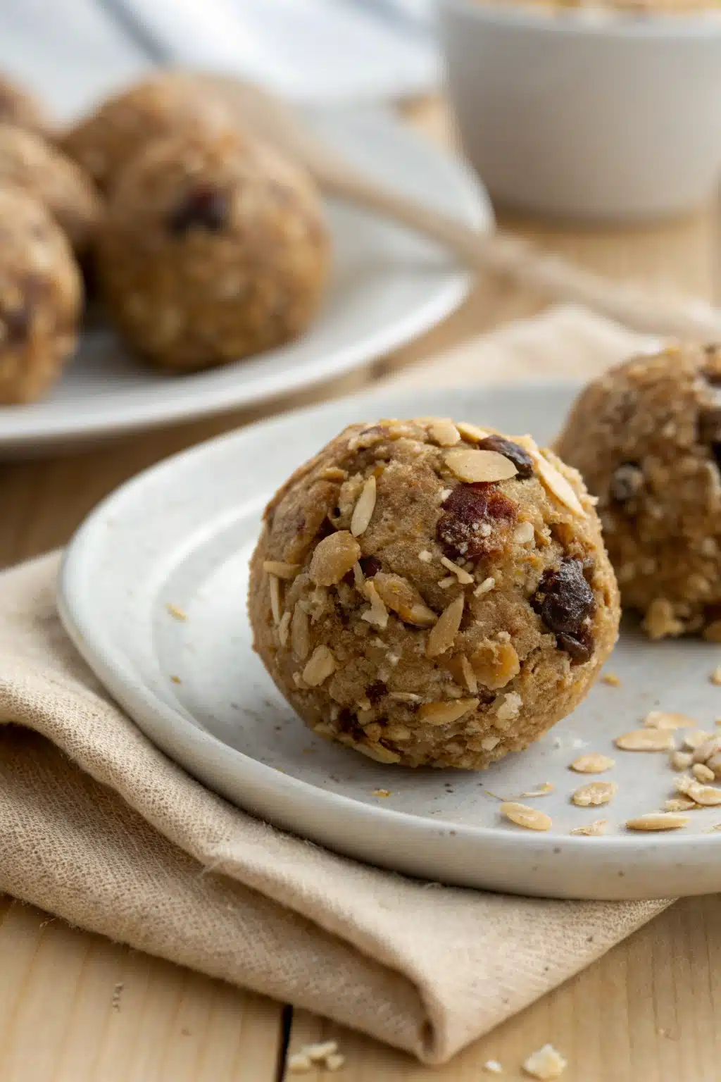 No Bake Energy Bites 2 slice on plate showing perfect texture and swirl pattern