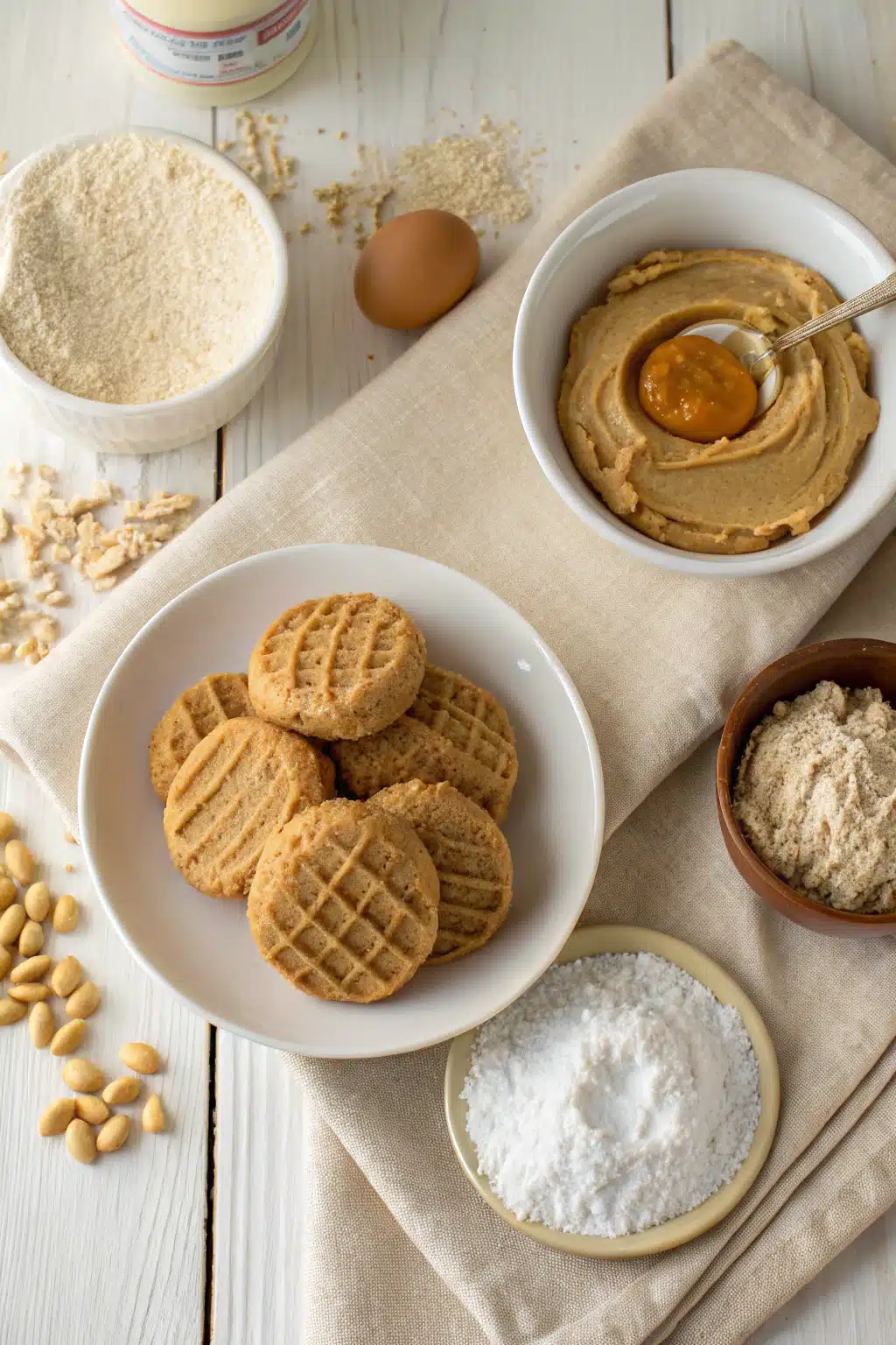 Peanut Butter Cookies beautifully presented from an overhead angle