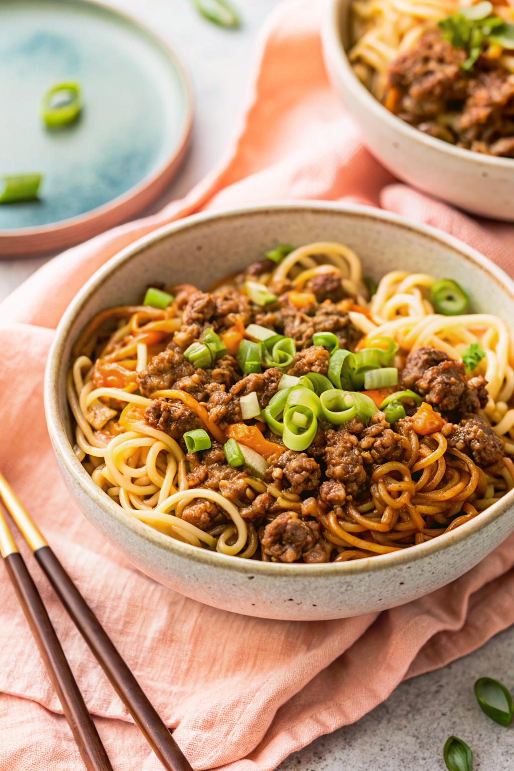 One-Pot Ground Beef Ramen Noodles ingredients organized and measured on kitchen counter