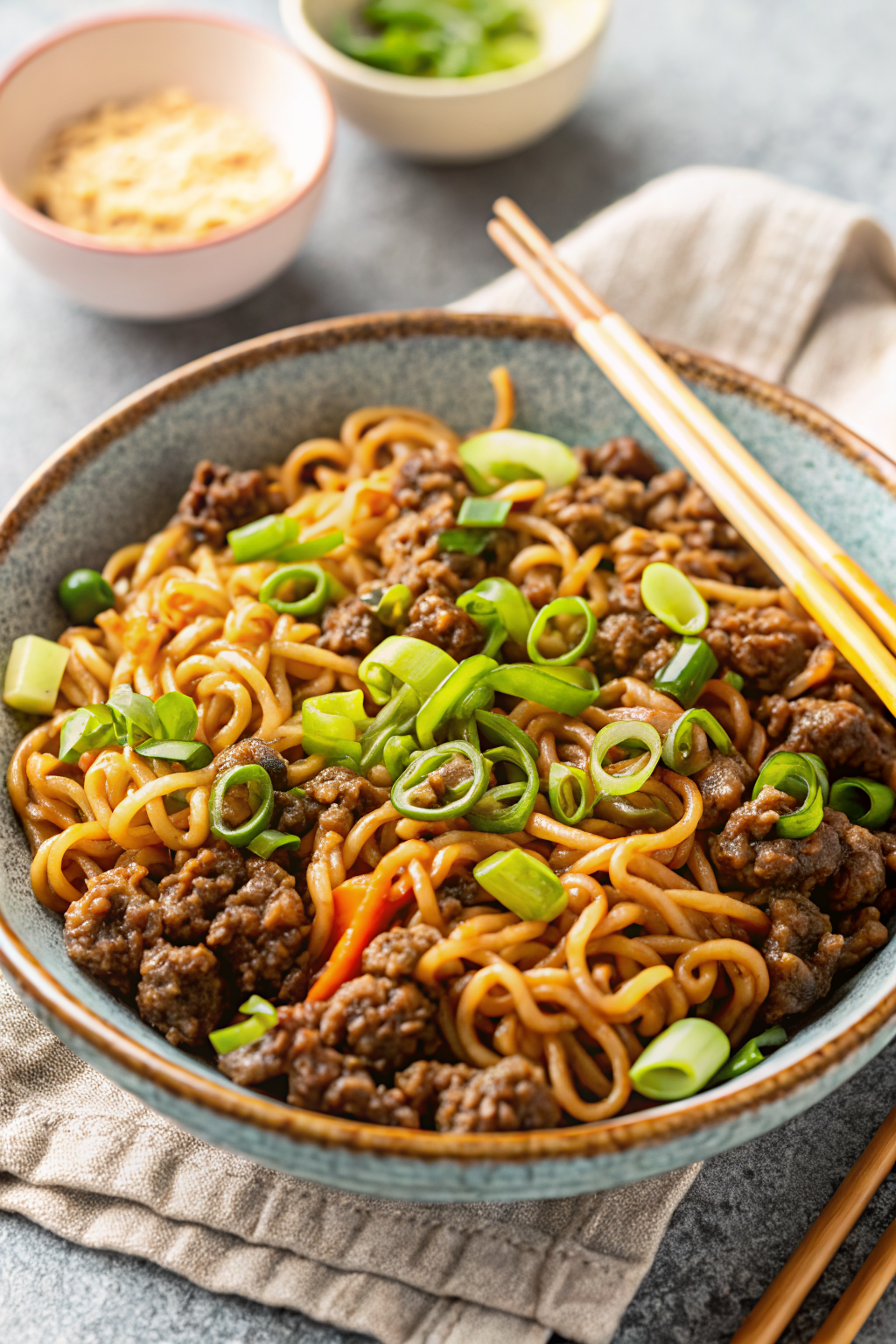 One-Pot Ground Beef Ramen Noodles slice on plate showing perfect texture and swirl pattern