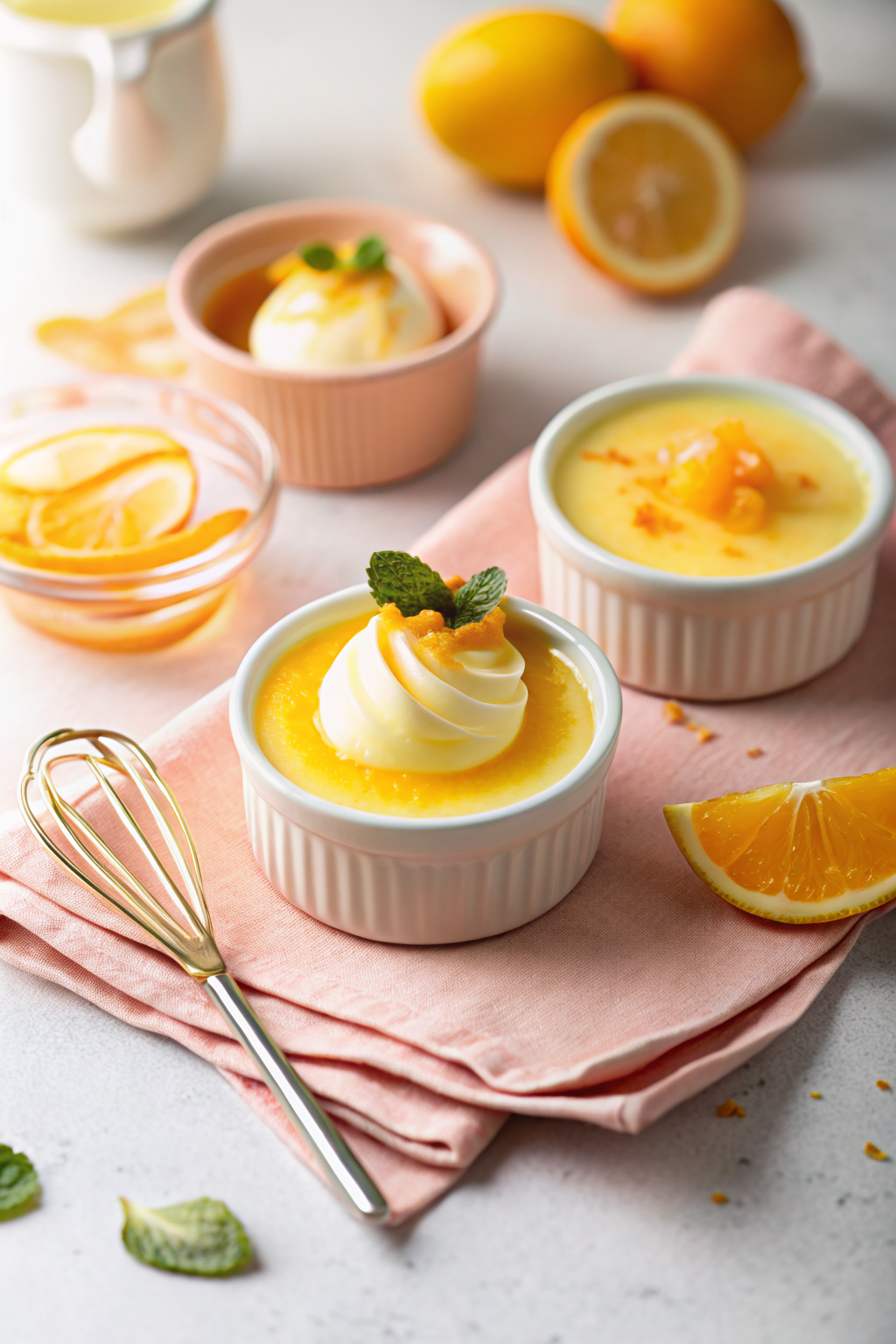 Creamy Orange Custard ingredients organized and measured on kitchen counter