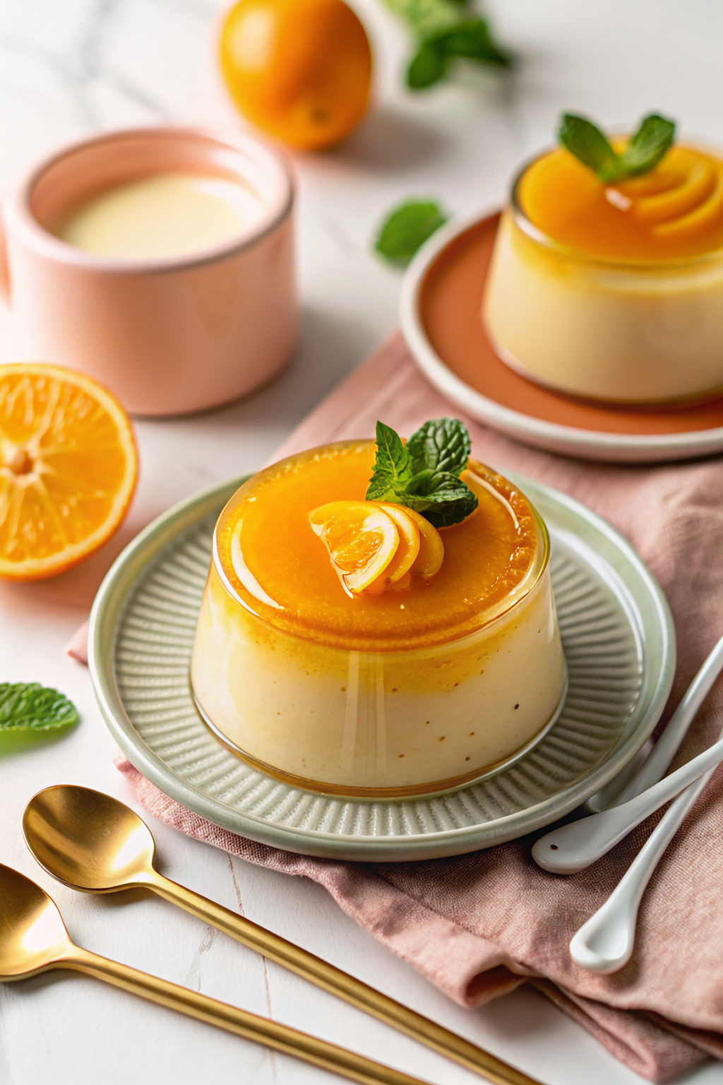 Creamy Orange Custard slice on plate showing perfect texture and swirl pattern