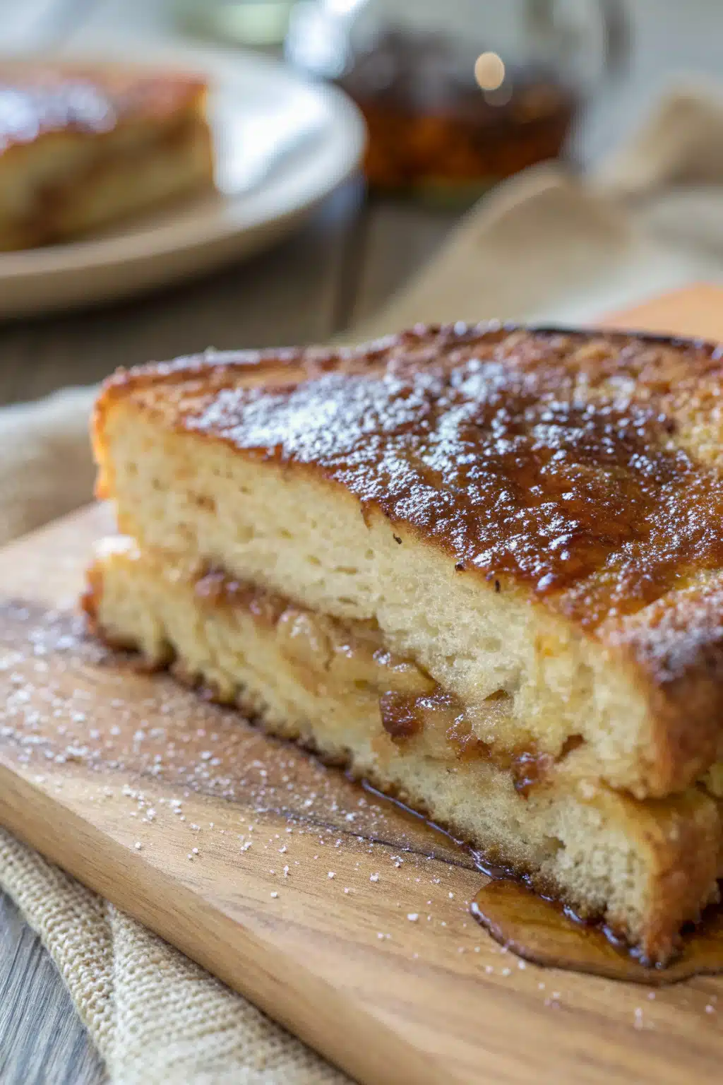 Overnight French Toast slice on plate showing perfect texture and swirl pattern