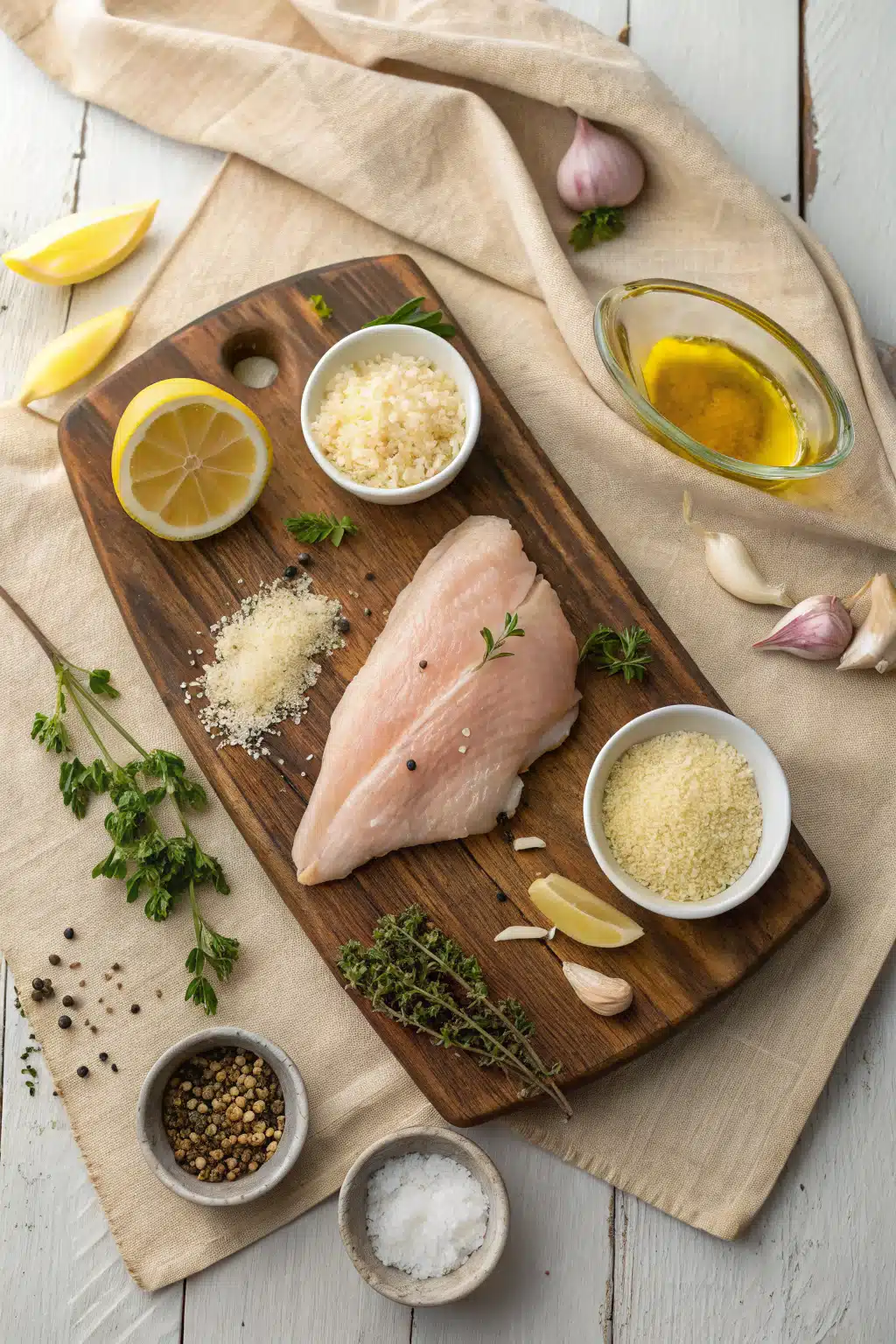 Parmesan Crusted Chicken beautifully presented from an overhead angle