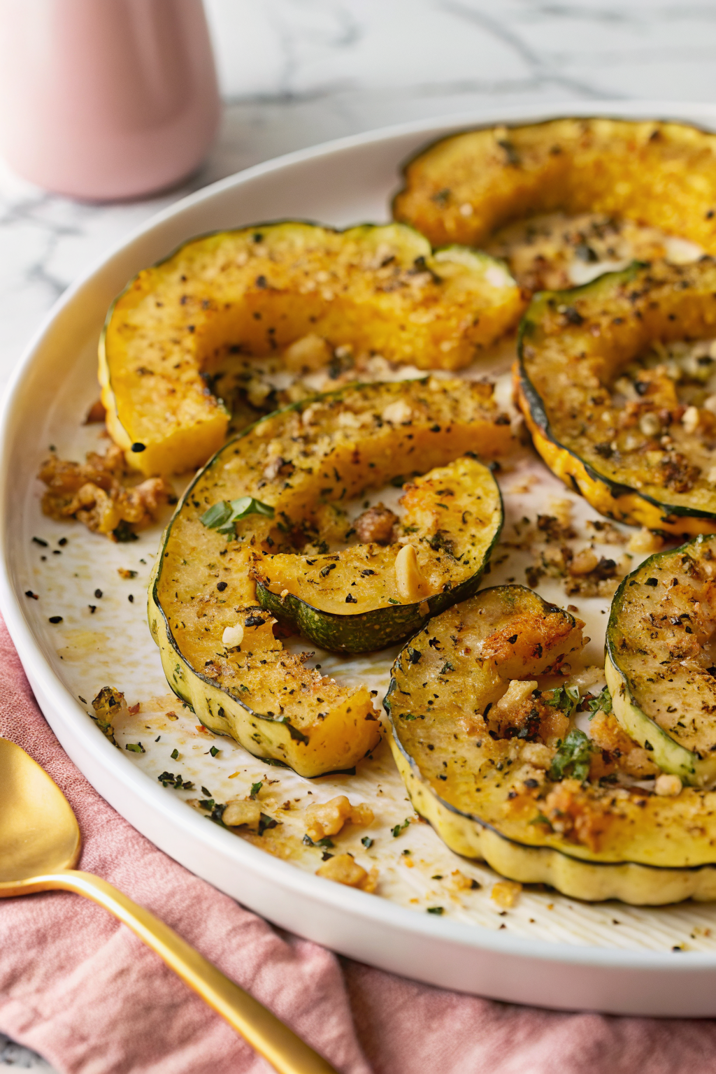 Parmesan Crusted Delicata Squash ingredients organized and measured on kitchen counter