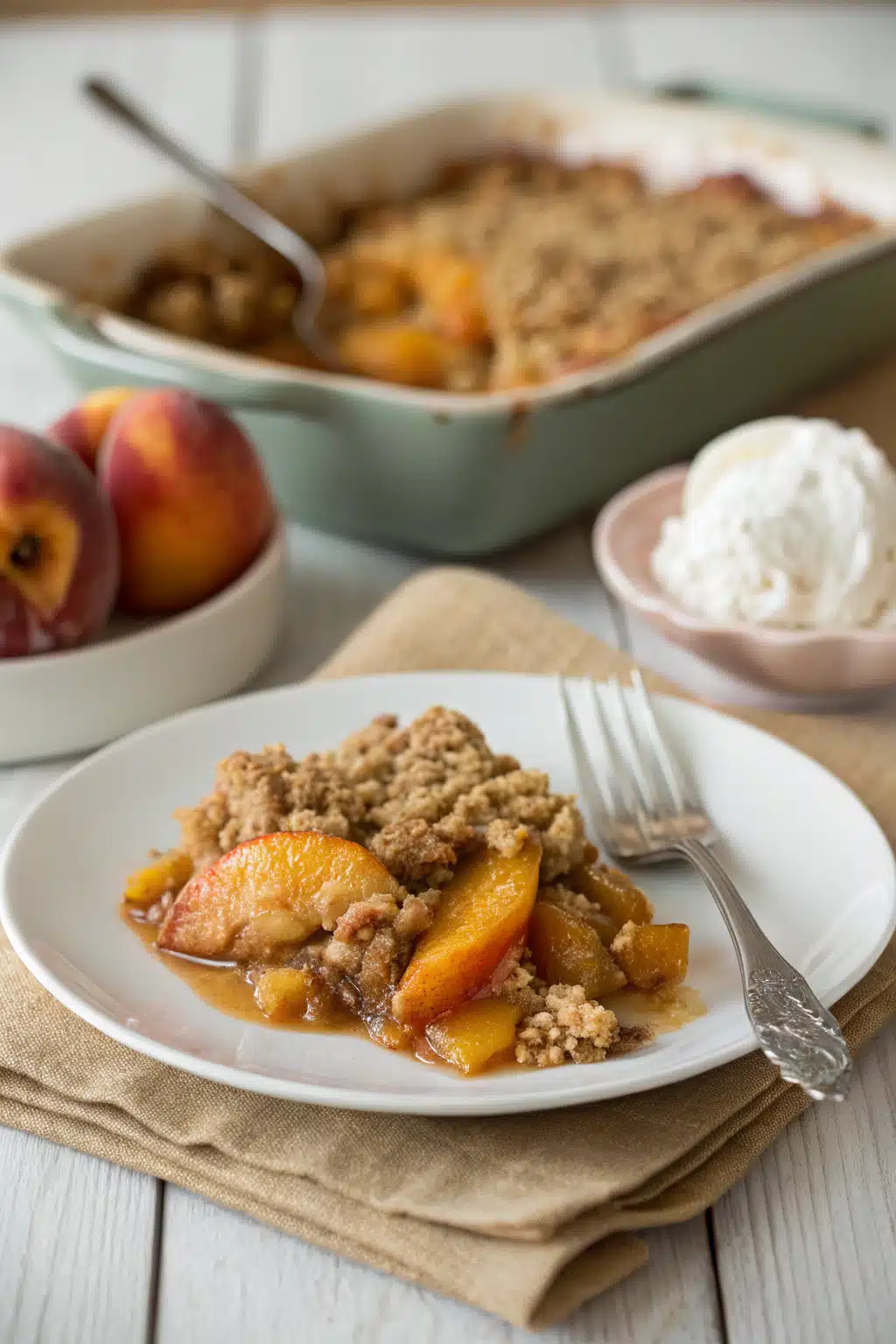 Peach Crisp ingredients organized and measured on kitchen counter