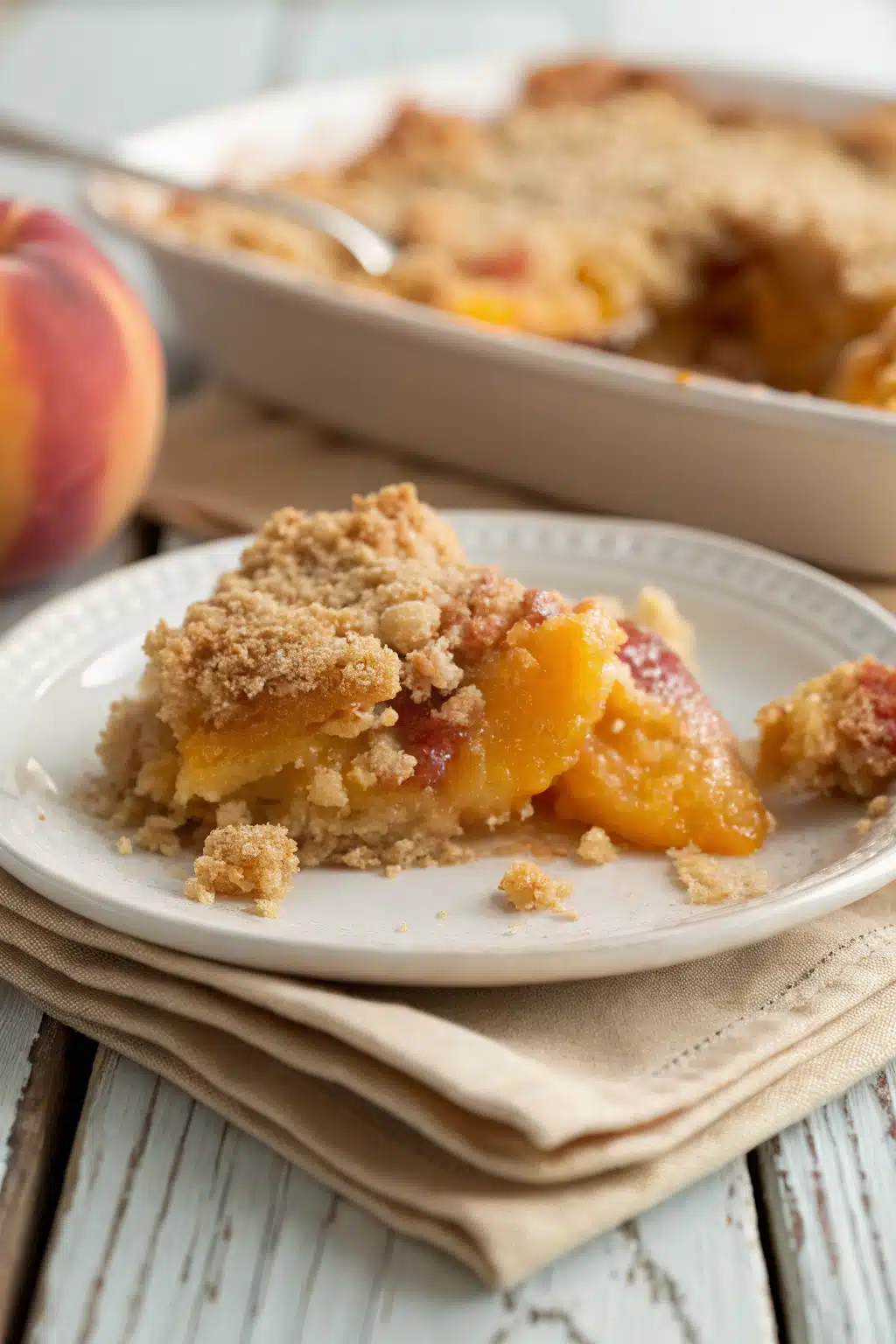 Peach Crisp slice on plate showing perfect texture and swirl pattern