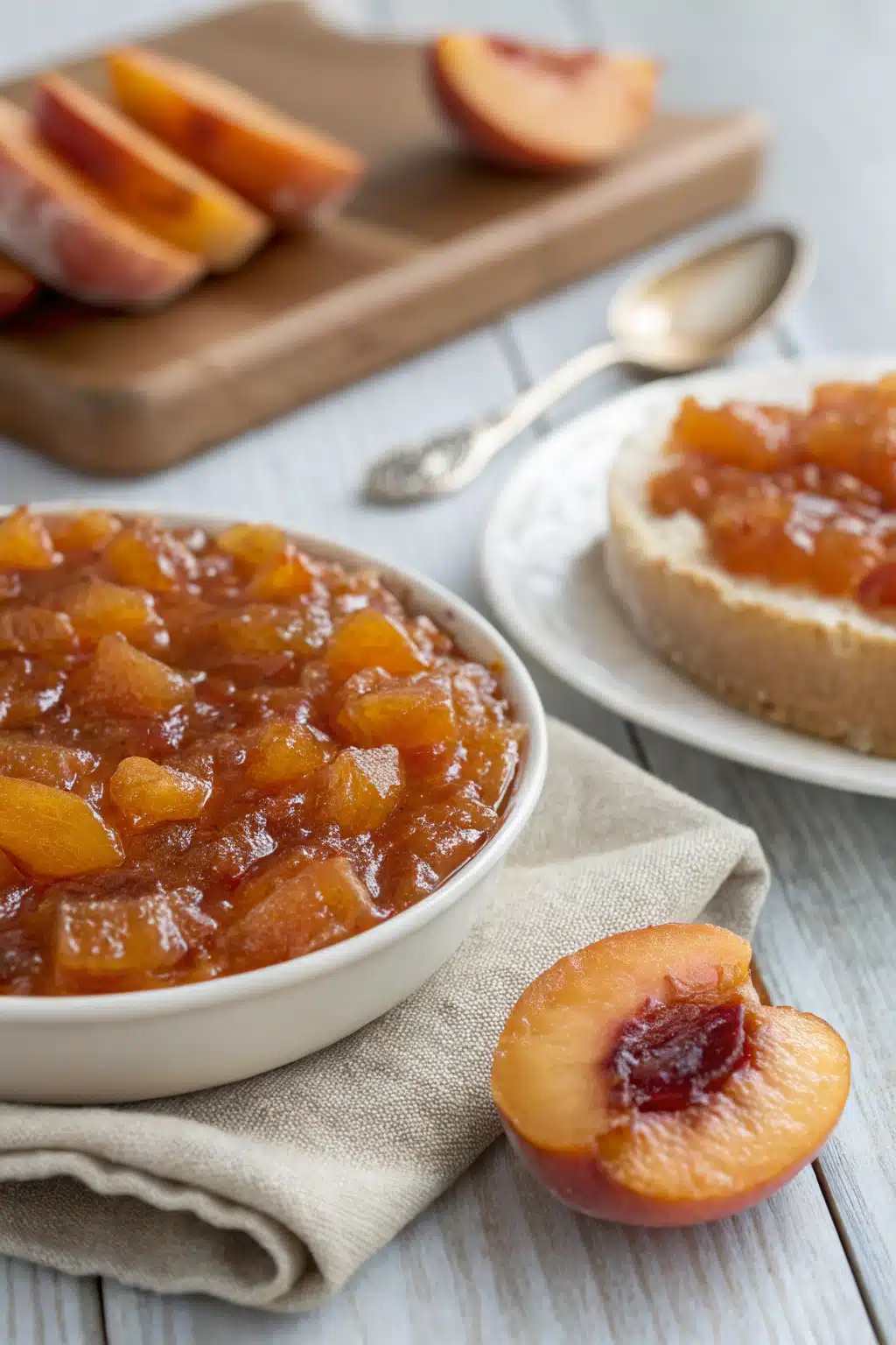 Peach Jam slice on plate showing perfect texture and swirl pattern
