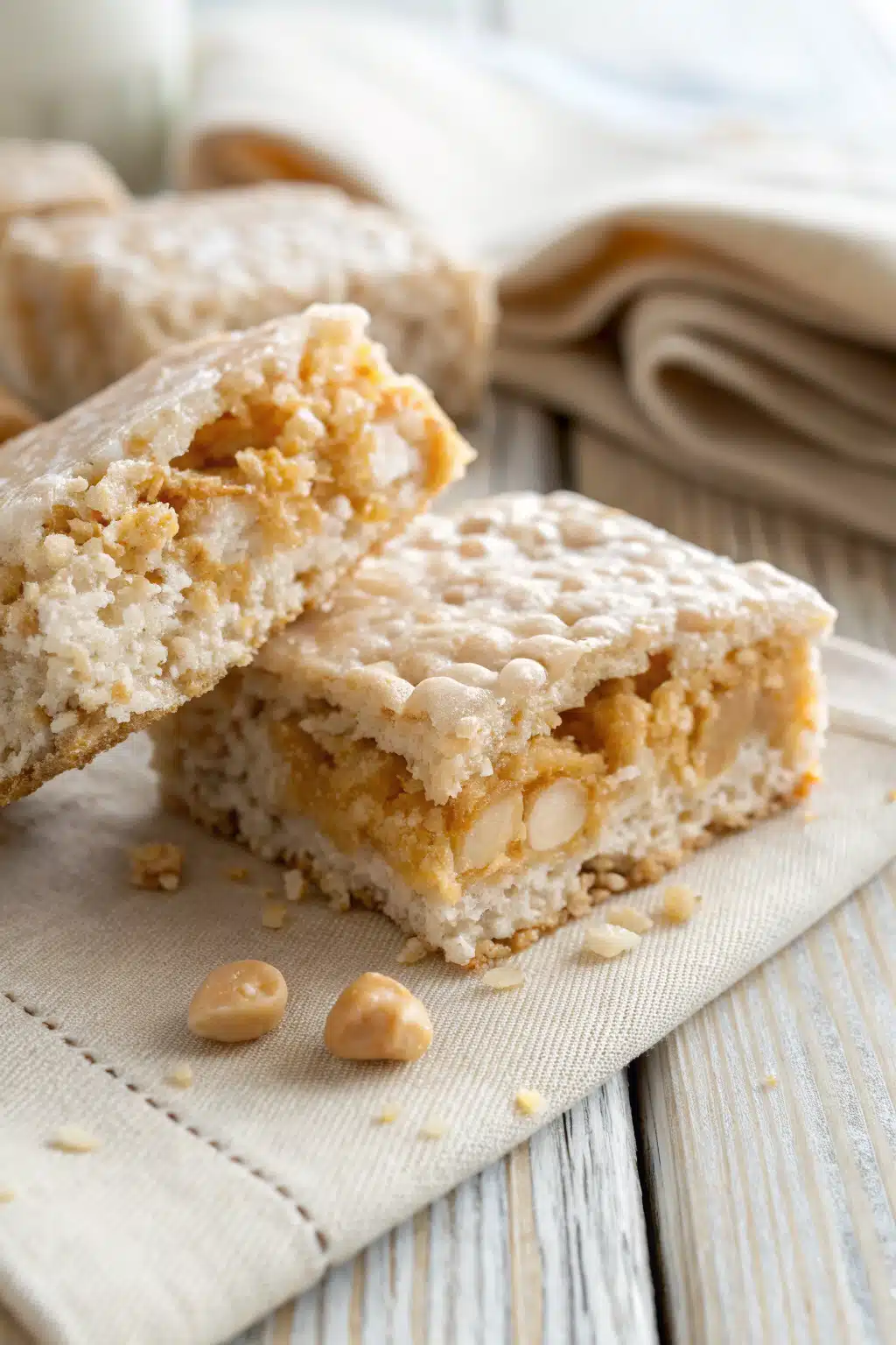 Peanut Butter Rice Krispies Treats slice on plate showing perfect texture and swirl pattern