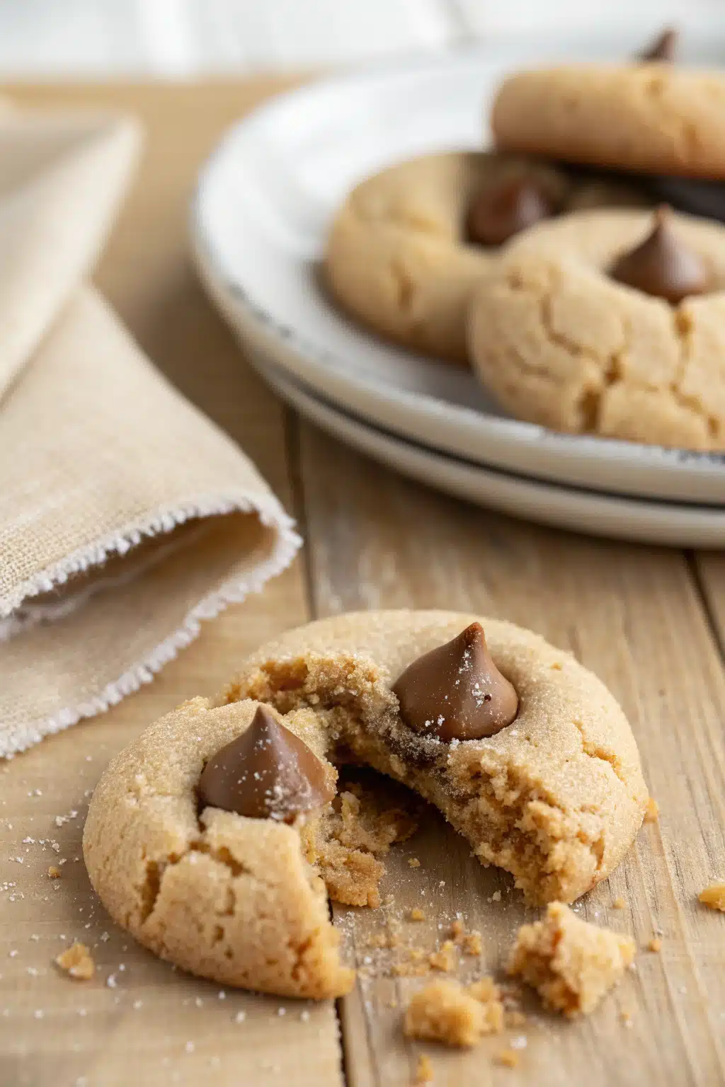 Peanut Butter Blossoms slice on plate showing perfect texture and swirl pattern