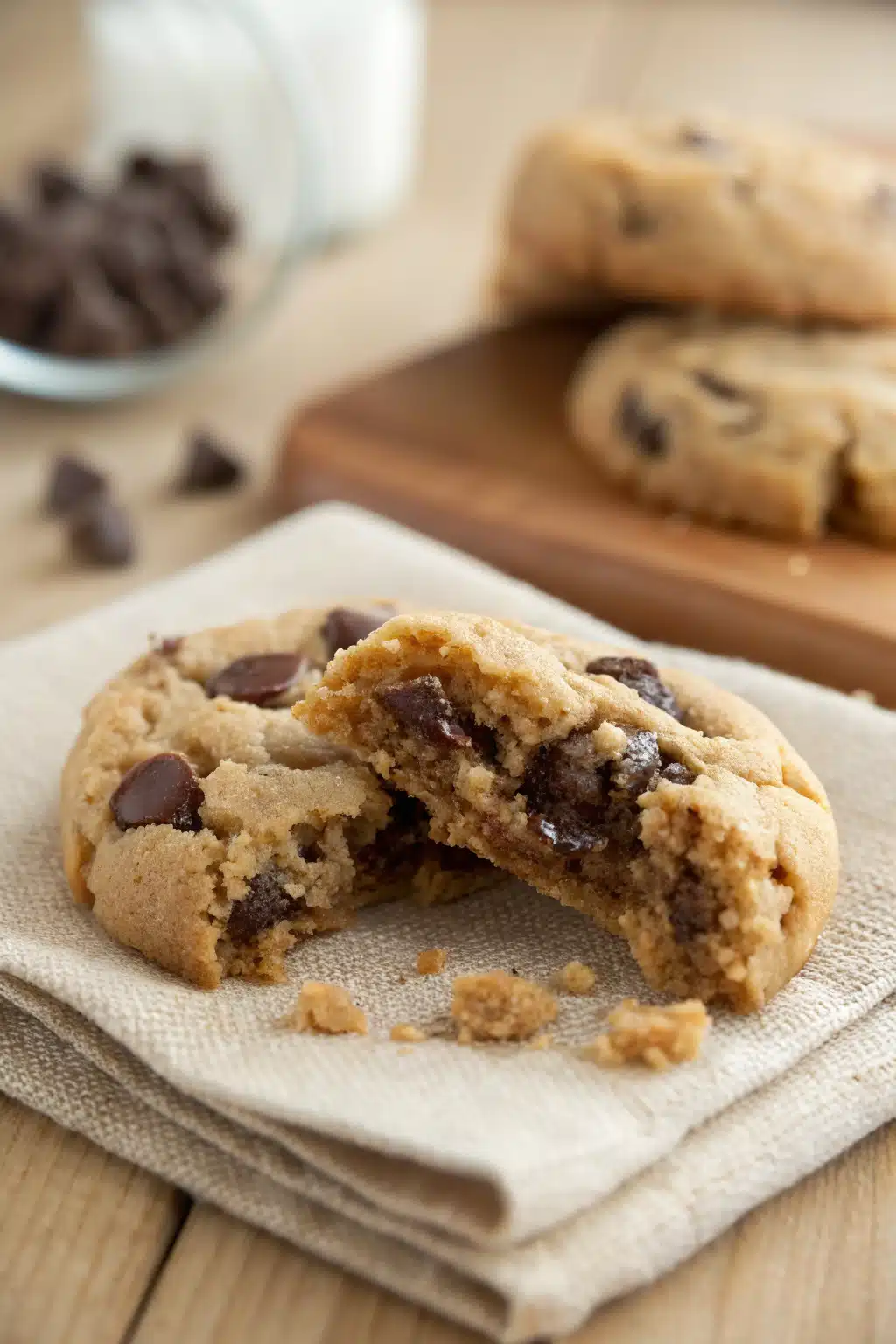Peanut Butter Chocolate Chip Cookies slice on plate showing perfect texture and swirl pattern