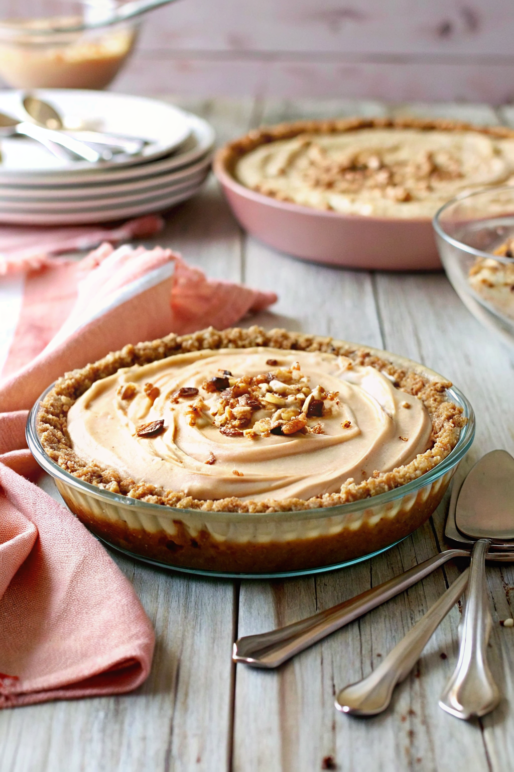 Peanut Butter Pie ingredients organized and measured on kitchen counter