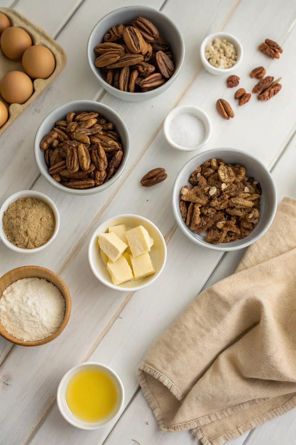 Pecan Pie Bars beautifully presented from an overhead angle