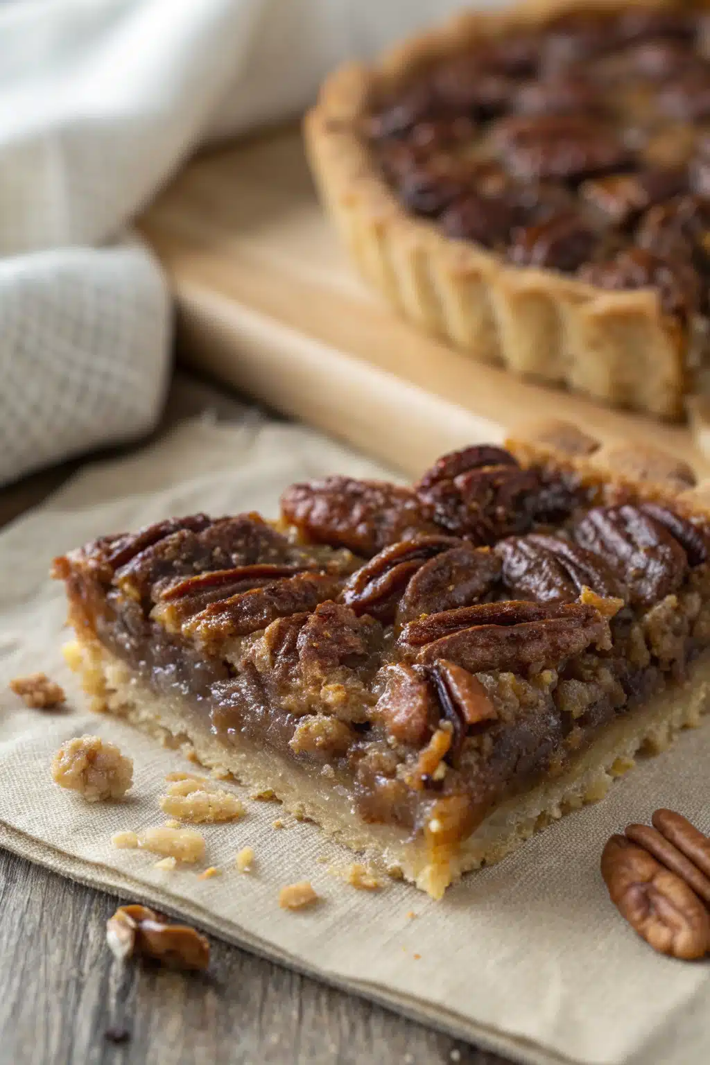 Pecan Pie Bars slice on plate showing perfect texture and swirl pattern