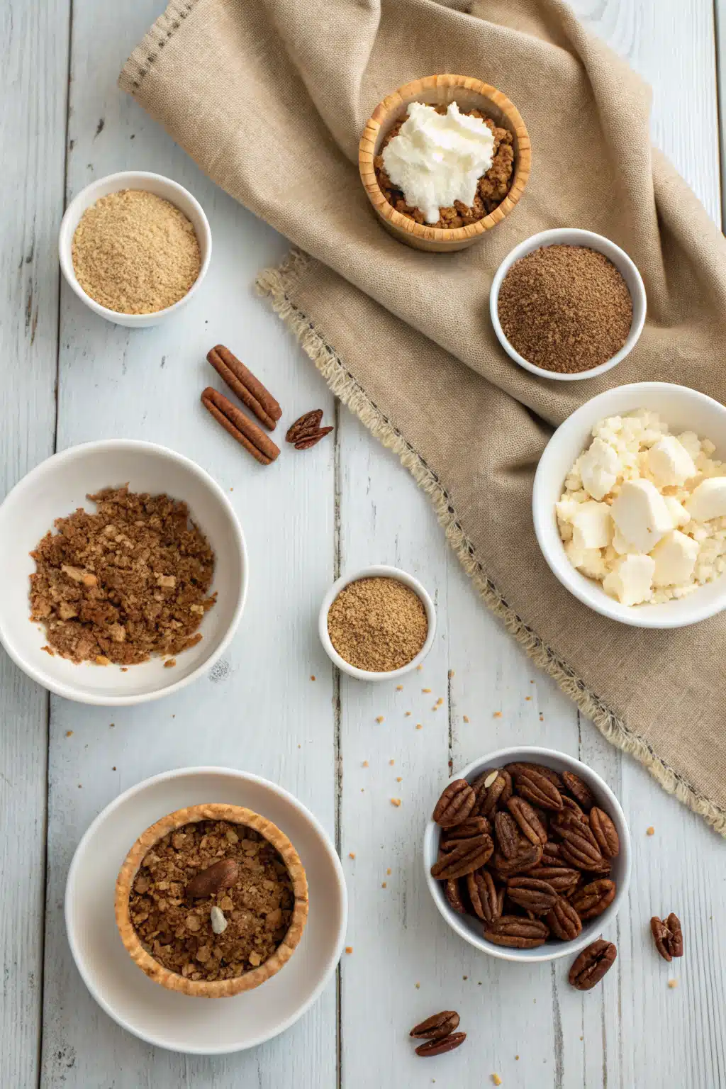 Pecan Pie Cheesecake Bars beautifully presented from an overhead angle
