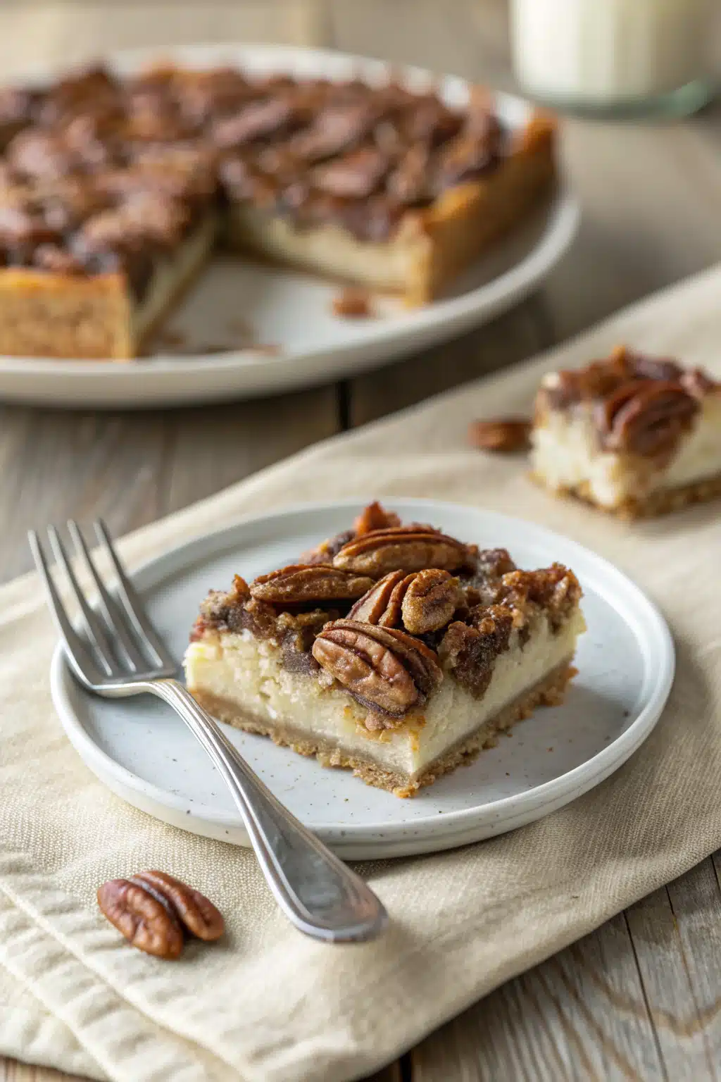 Pecan Pie Cheesecake Bars ingredients organized and measured on kitchen counter