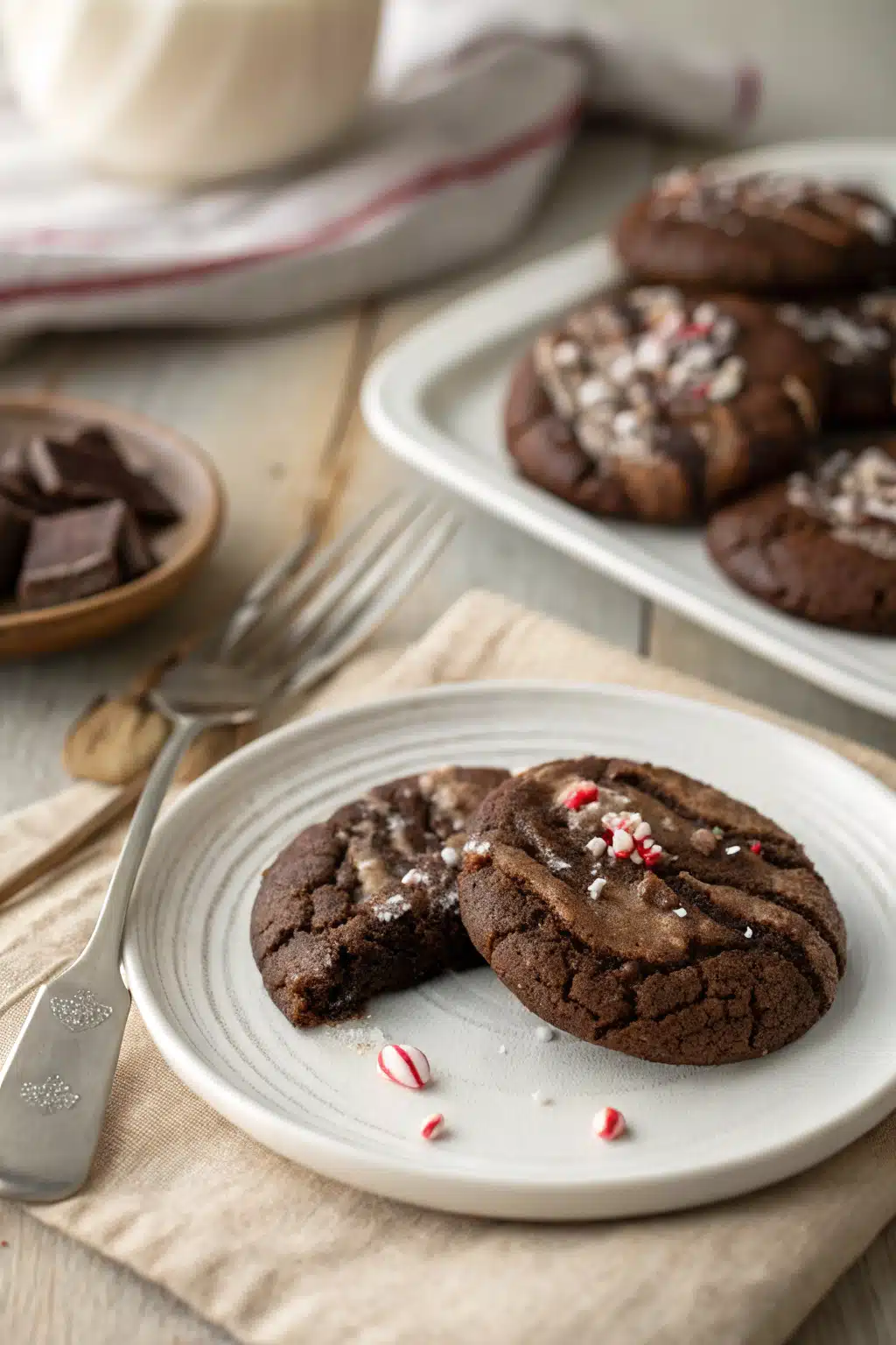 Peppermint Chocolate Cookies ingredients organized and measured on kitchen counter