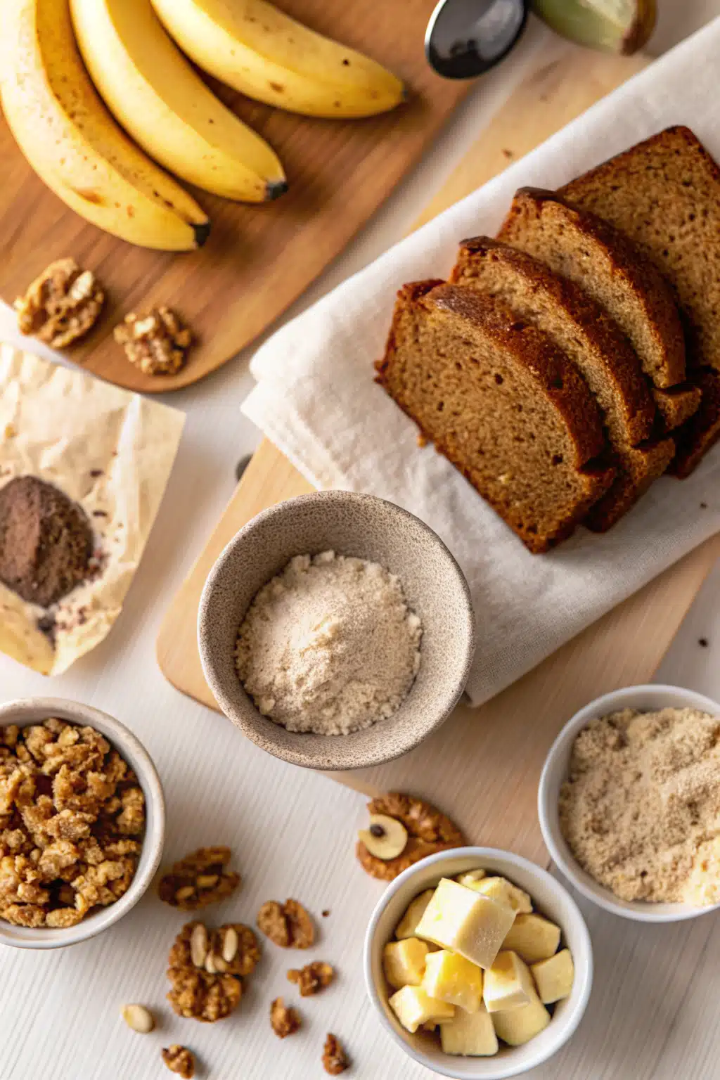 JB's Banana Bread beautifully presented from an overhead angle