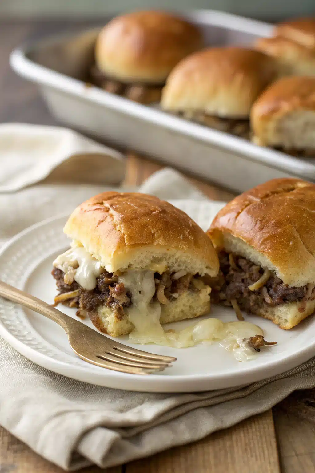 Philly Cheesesteak Sliders ingredients organized and measured on kitchen counter