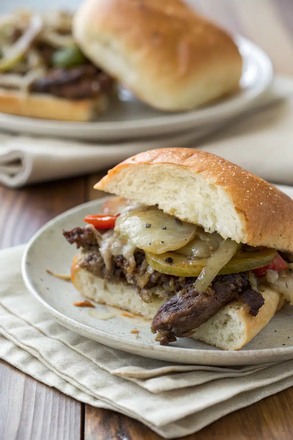 Philly Cheesesteak Sliders slice on plate showing perfect texture and swirl pattern