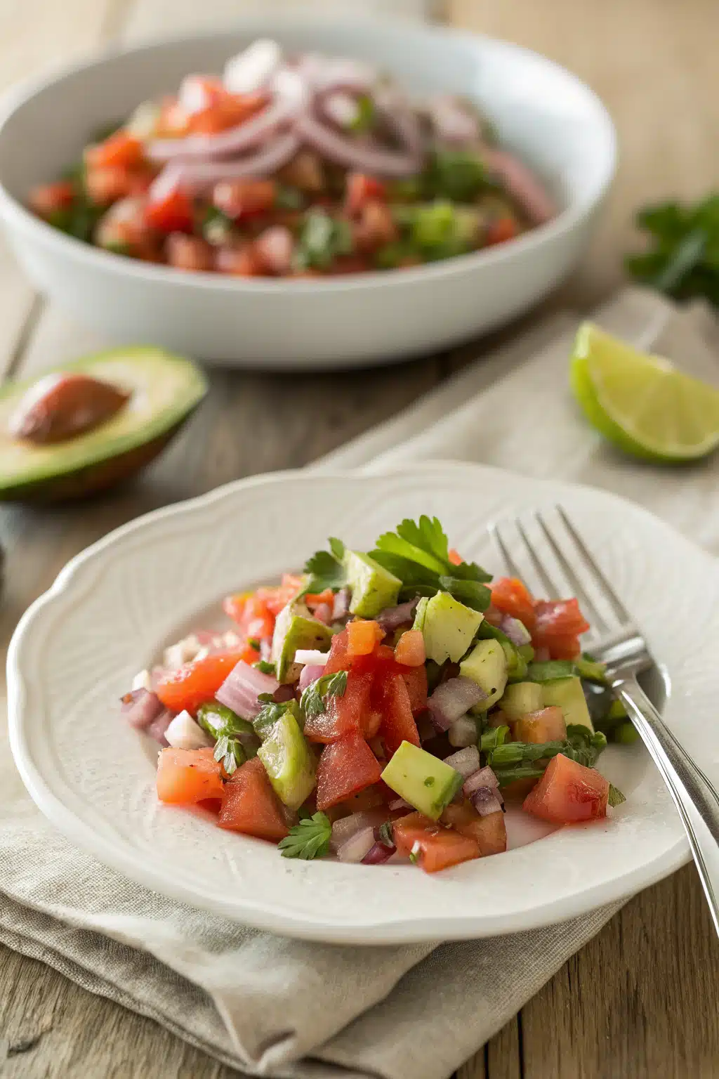 Pico De Gallo ingredients organized and measured on kitchen counter