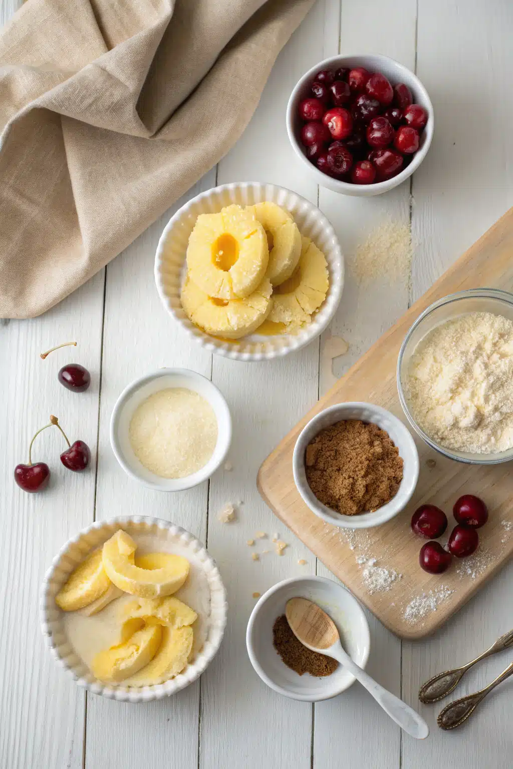 Pineapple Upside Down Cake beautifully presented from an overhead angle