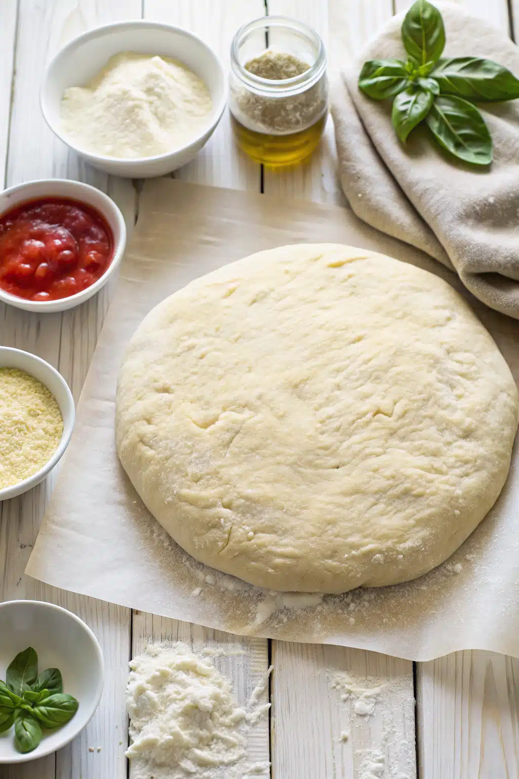 Best Homemade Pizza Dough beautifully presented from an overhead angle
