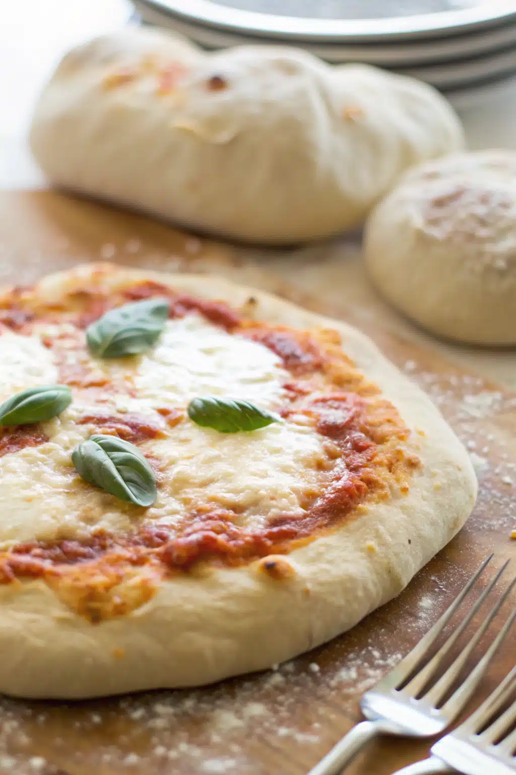 Best Homemade Pizza Dough ingredients organized and measured on kitchen counter