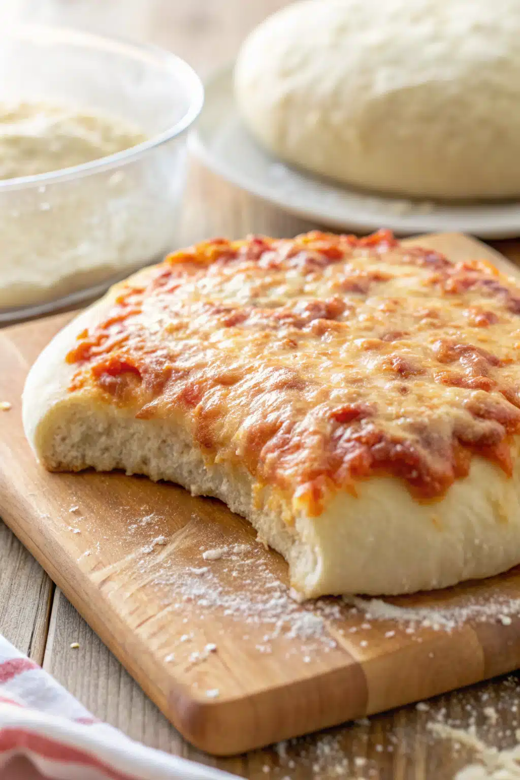 Best Homemade Pizza Dough slice on plate showing perfect texture and swirl pattern