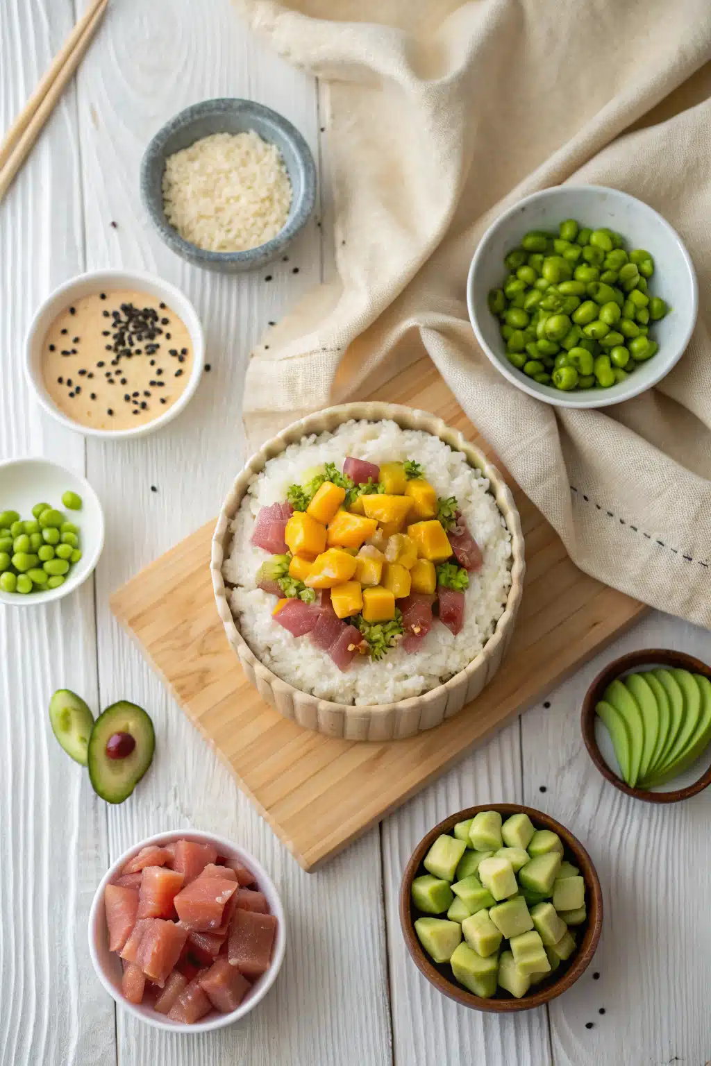 Poke Cake beautifully presented from an overhead angle