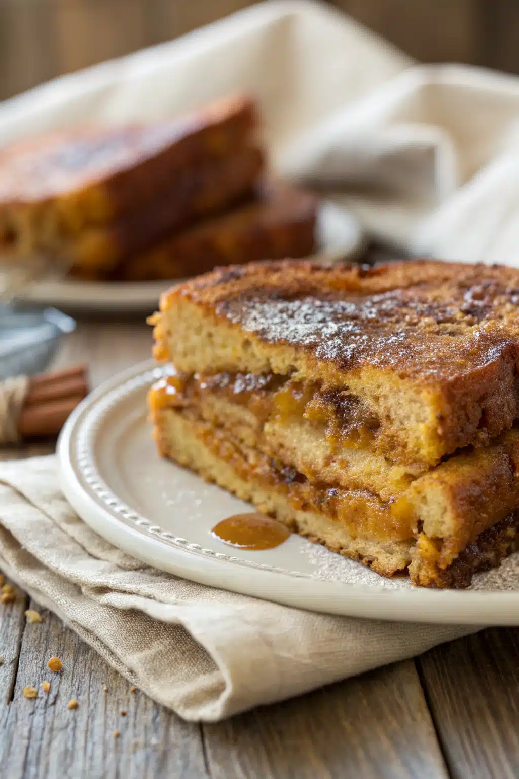 Pumpkin French Toast slice on plate showing perfect texture and swirl pattern