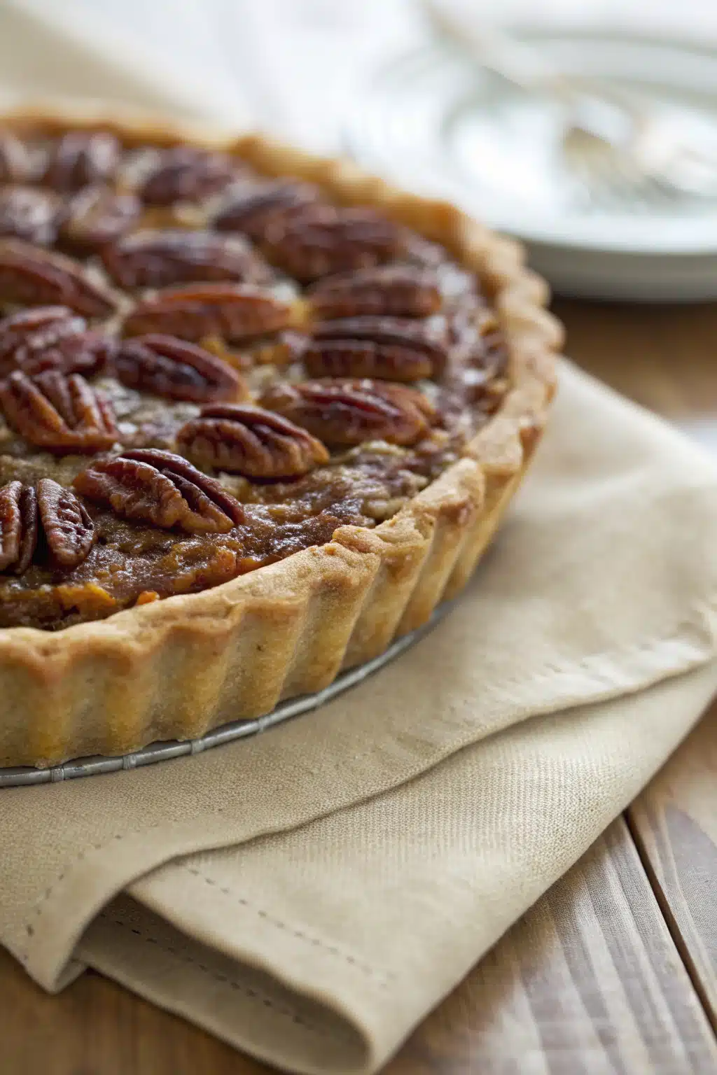 Pumpkin Pecan Pie slice on plate showing perfect texture and swirl pattern