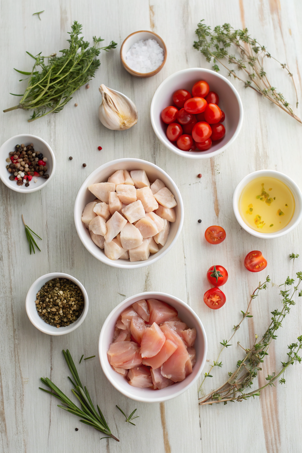 Easy Chicken Recipe beautifully presented from an overhead angle