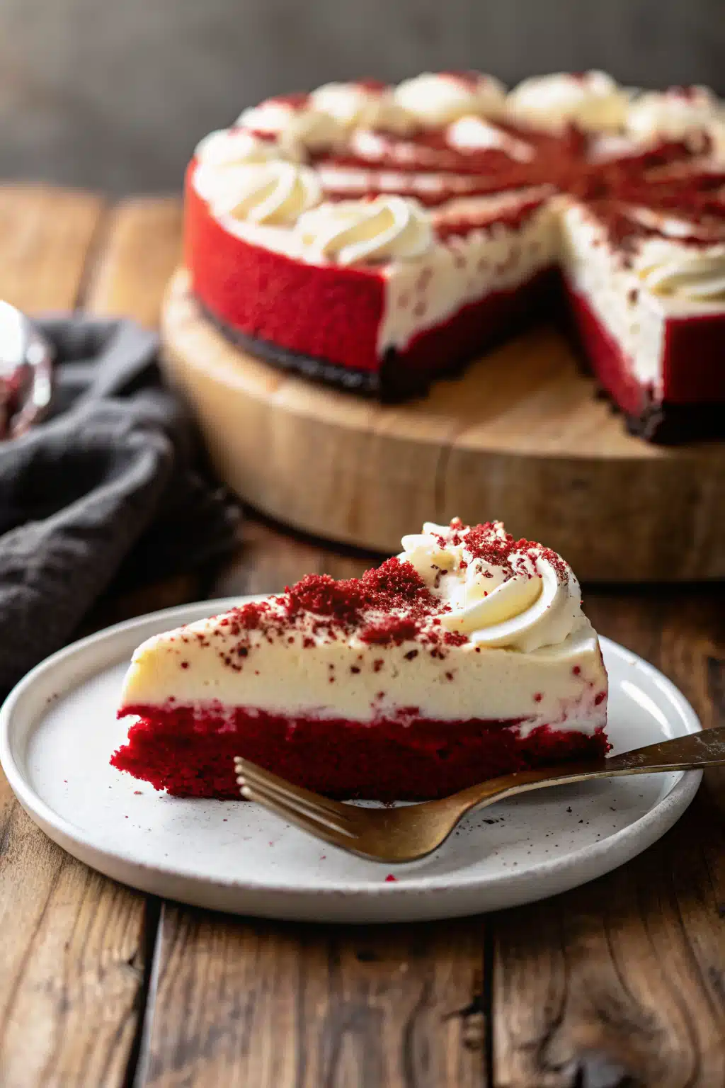Red Velvet Cheesecake ingredients organized and measured on kitchen counter