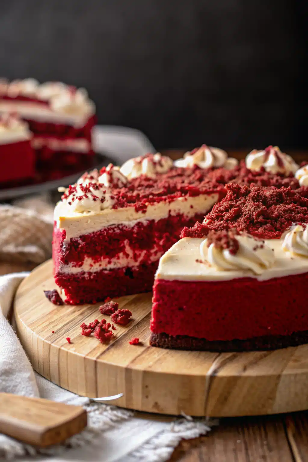 Red Velvet Cheesecake slice on plate showing perfect texture and swirl pattern