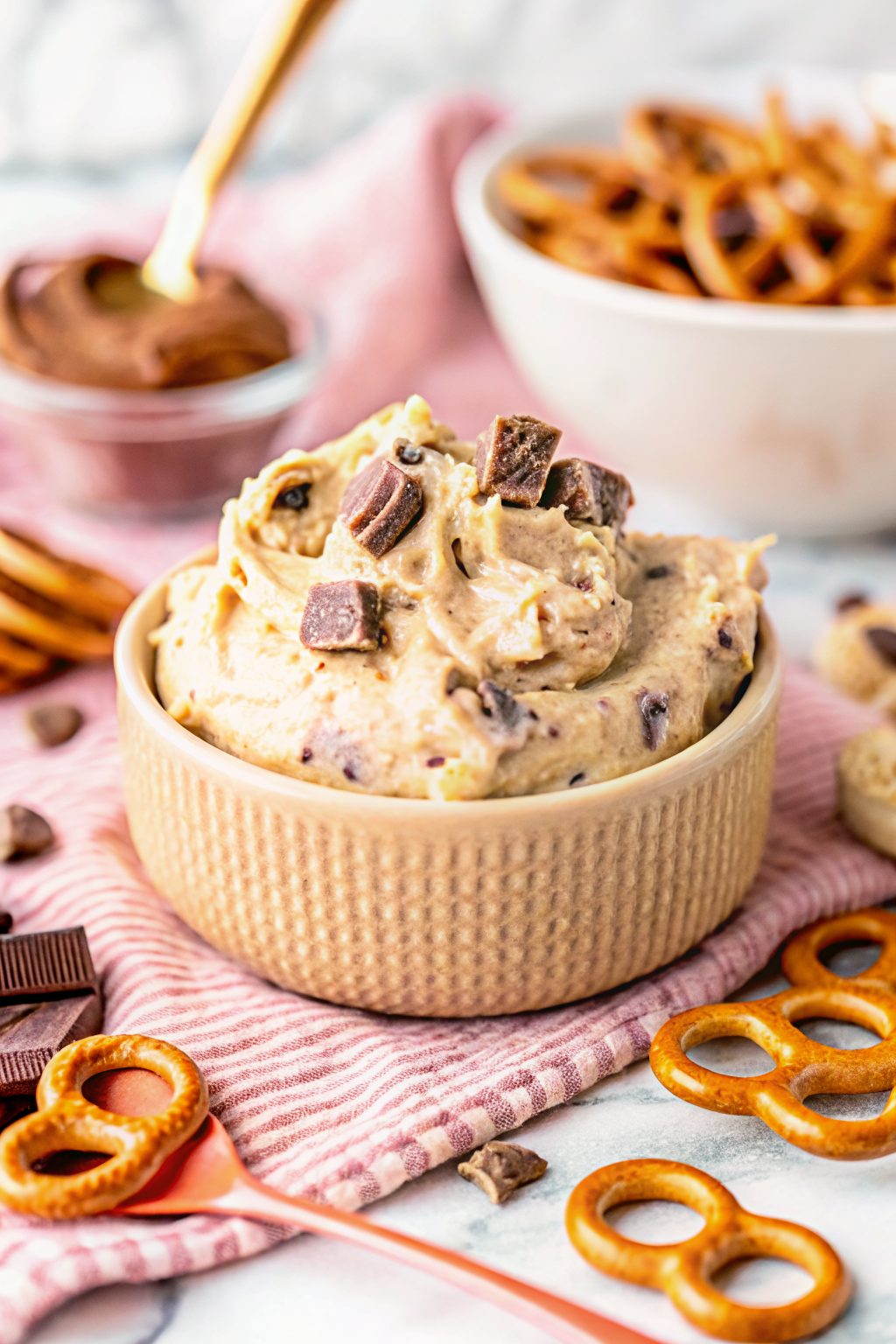 Reese's Peanut Butter Cookie Dough Dip slice on plate showing perfect texture and swirl pattern
