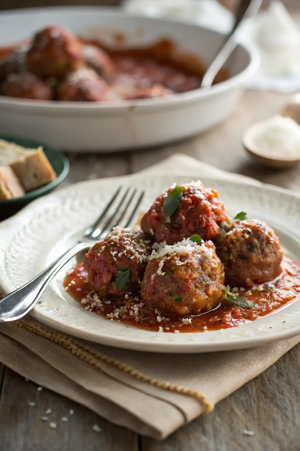 Ricotta Meatballs ingredients organized and measured on kitchen counter