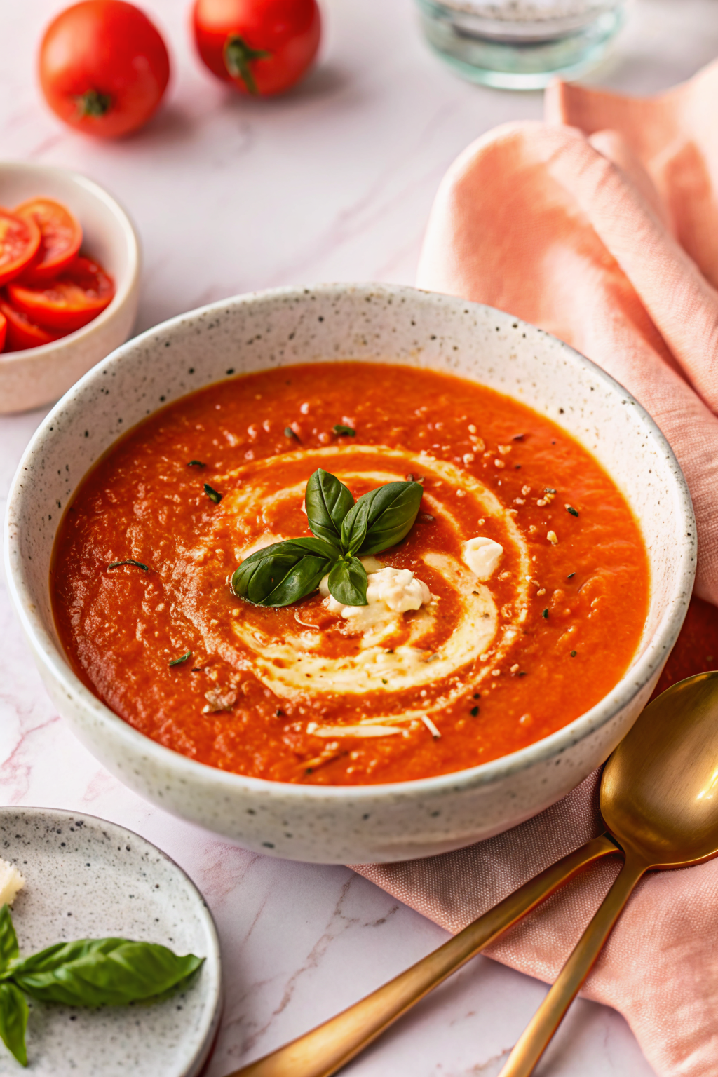Roasted Red Pepper Soup ingredients organized and measured on kitchen counter