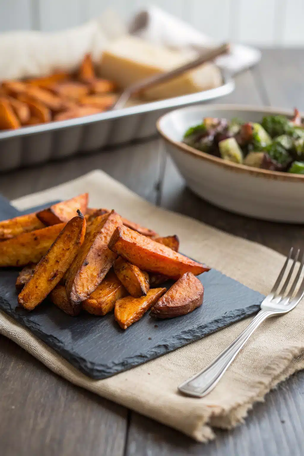 Roasted Sweet Potatoes ingredients organized and measured on kitchen counter