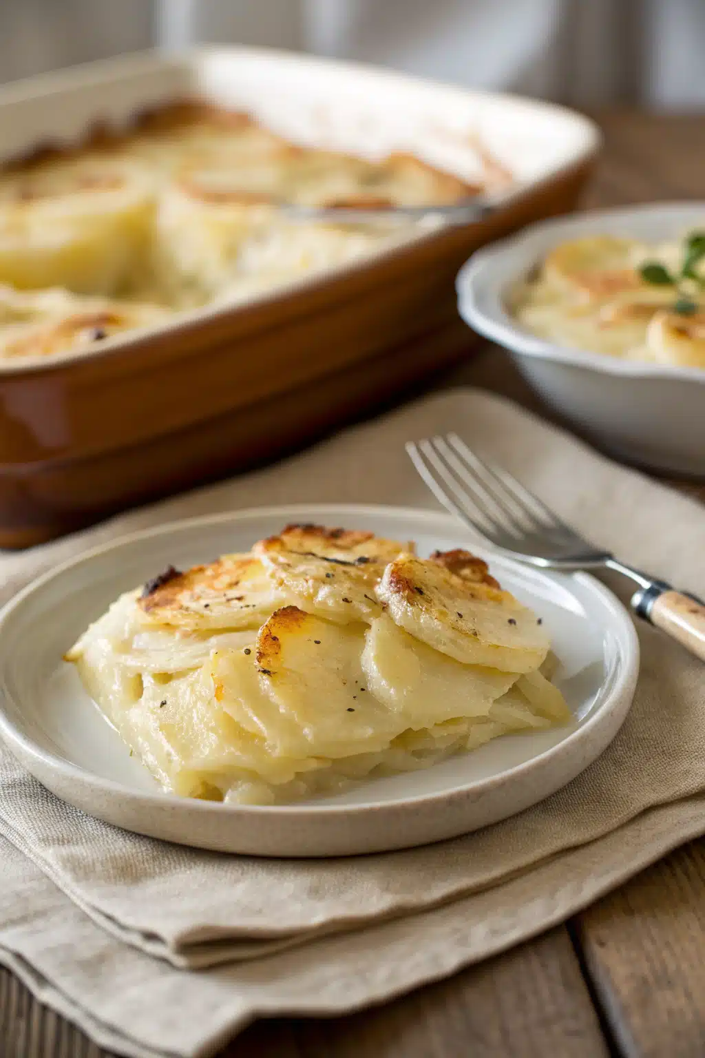 Scalloped Potatoes ingredients organized and measured on kitchen counter