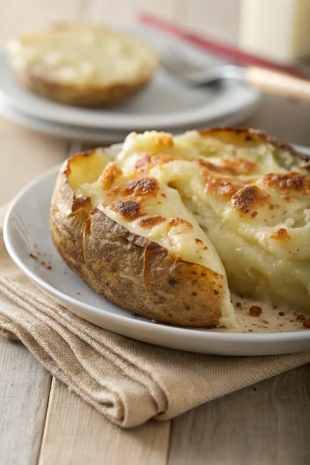 Scalloped Potatoes slice on plate showing perfect texture and swirl pattern