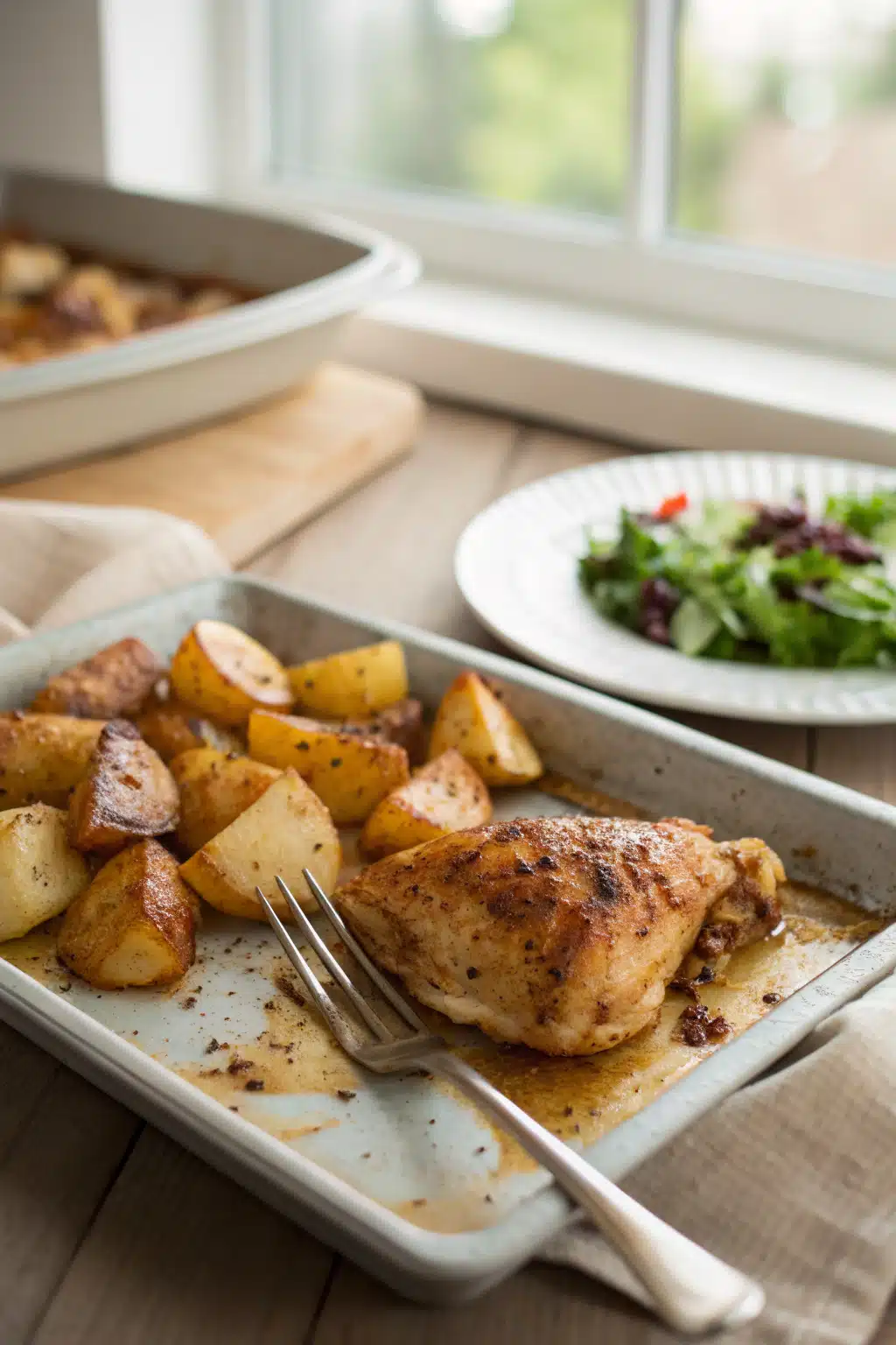 Sheet Pan Chicken Potatoes ingredients organized and measured on kitchen counter