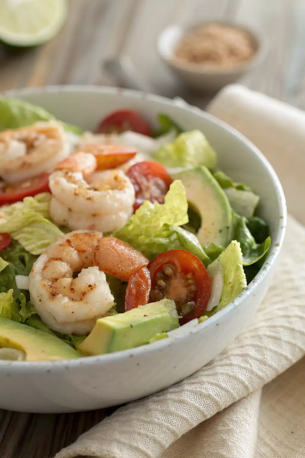 Shrimp Salad Recipe slice on plate showing perfect texture and swirl pattern