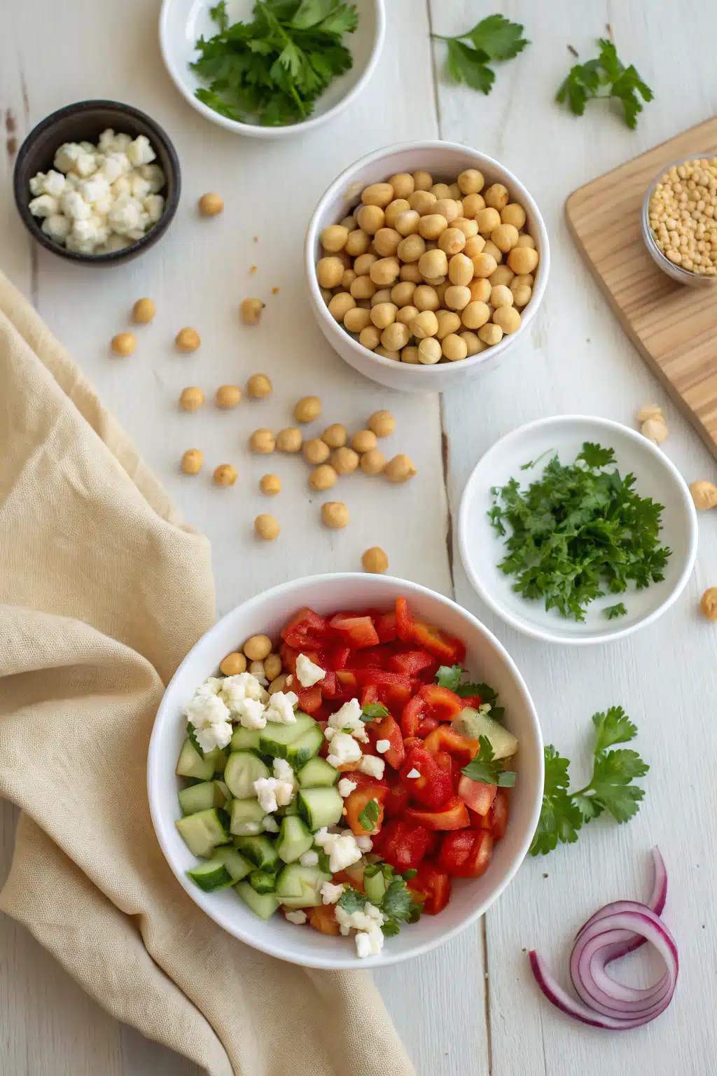 Chickpea Salad beautifully presented from an overhead angle