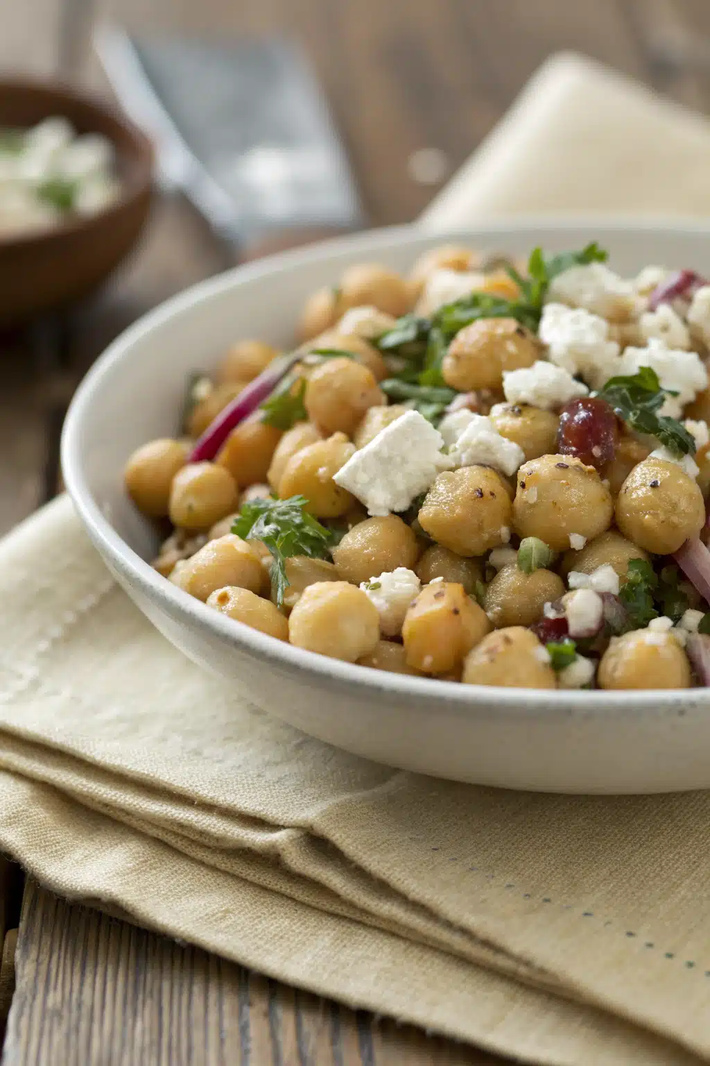 Chickpea Salad slice on plate showing perfect texture and swirl pattern