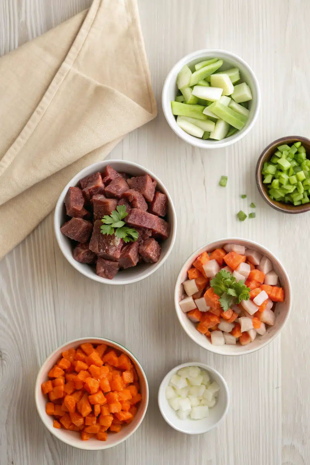 Slow Cooker Beef Stew beautifully presented from an overhead angle