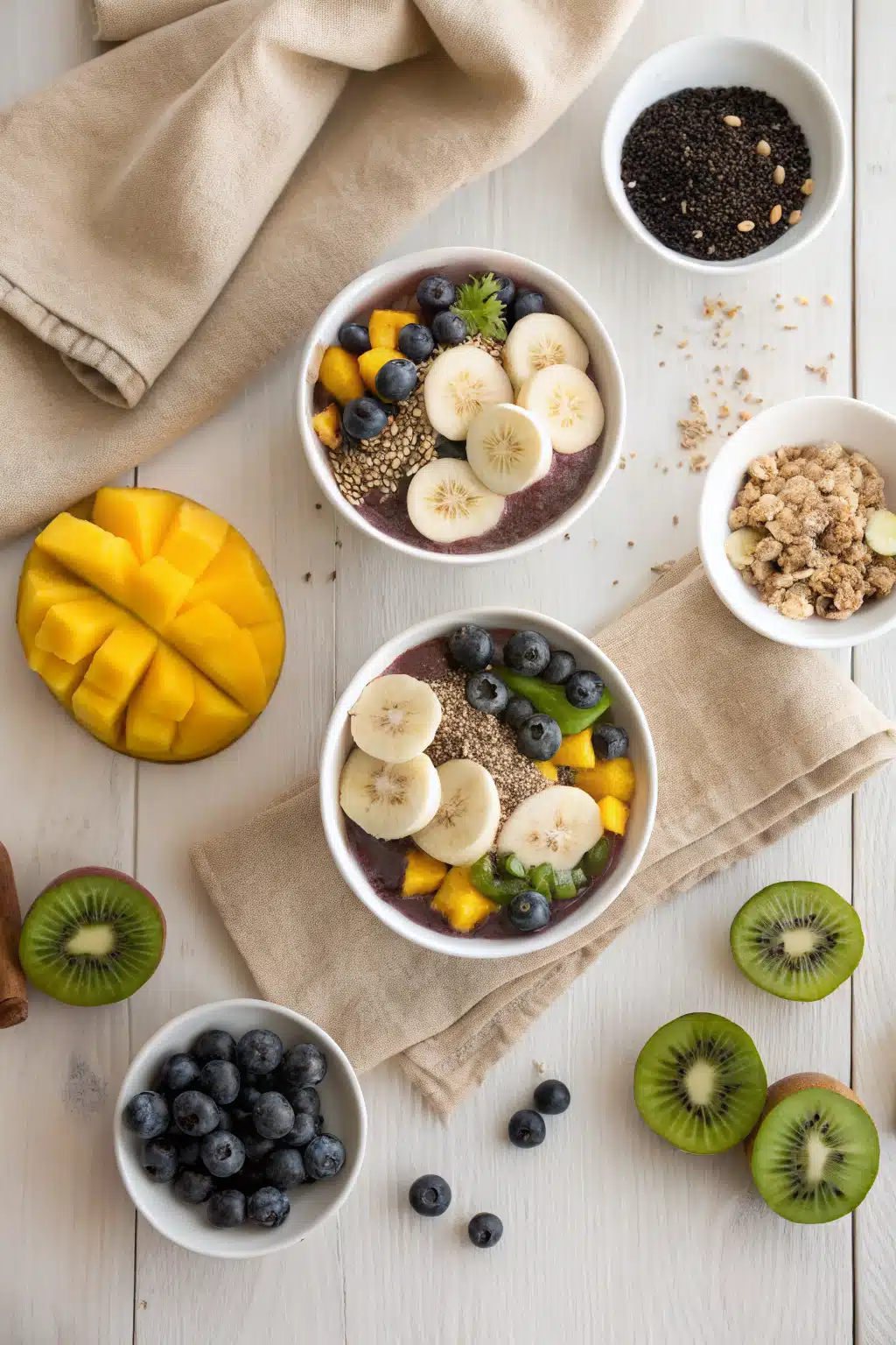 Smoothie Recipes beautifully presented from an overhead angle