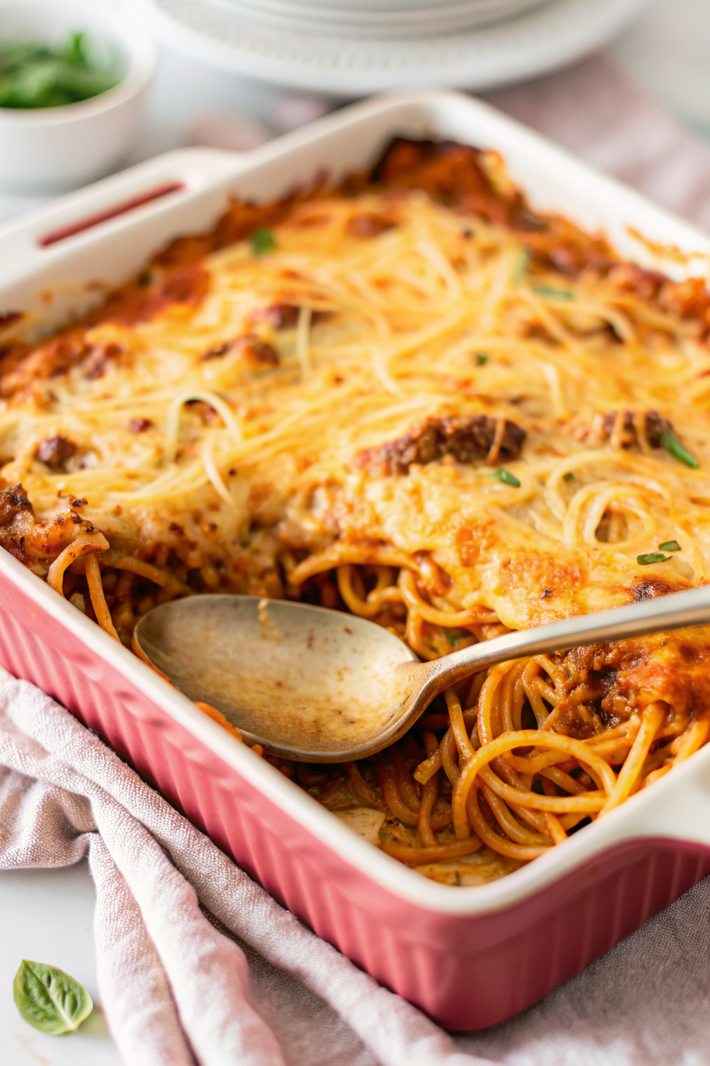 Spaghetti Bake ingredients organized and measured on kitchen counter